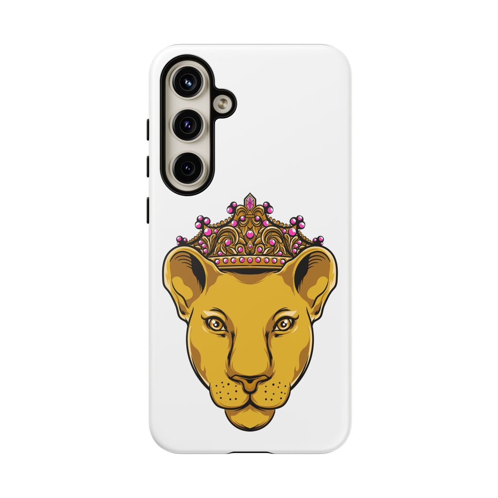 White LIONESS phone case celebrating faith and strength, perfect gift for Christian women