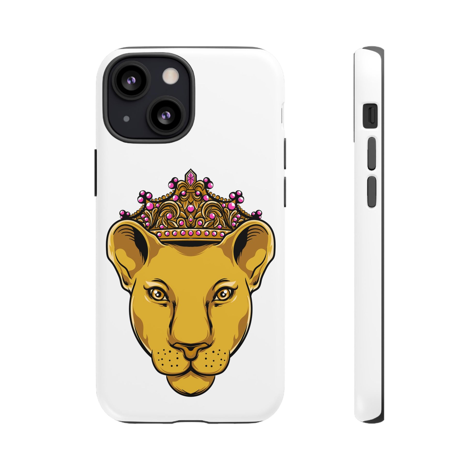 White LIONESS phone case for faith-driven users, elegant Christian design and extra protection