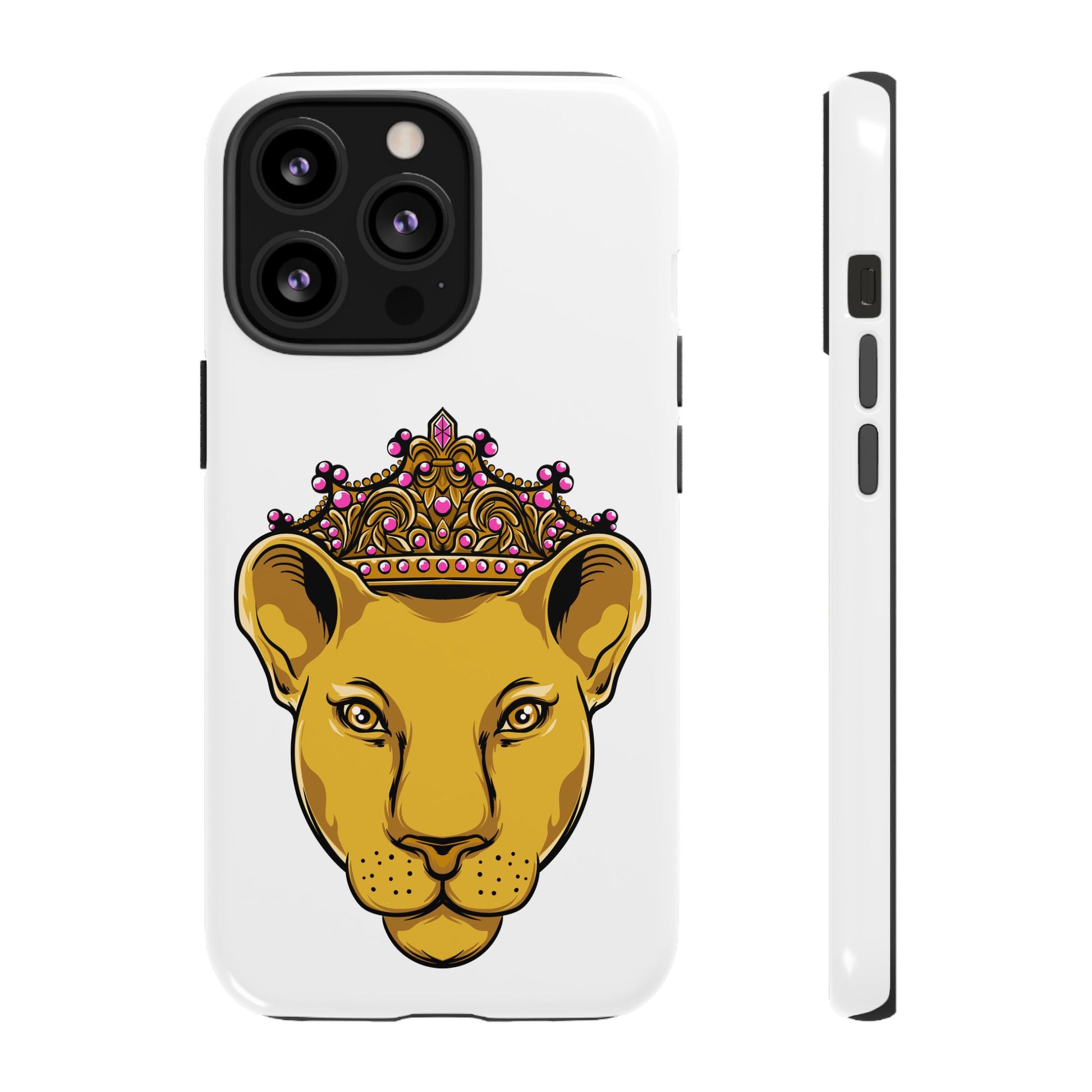 White LIONESS phone case for faith-driven users, elegant Christian design and extra protection