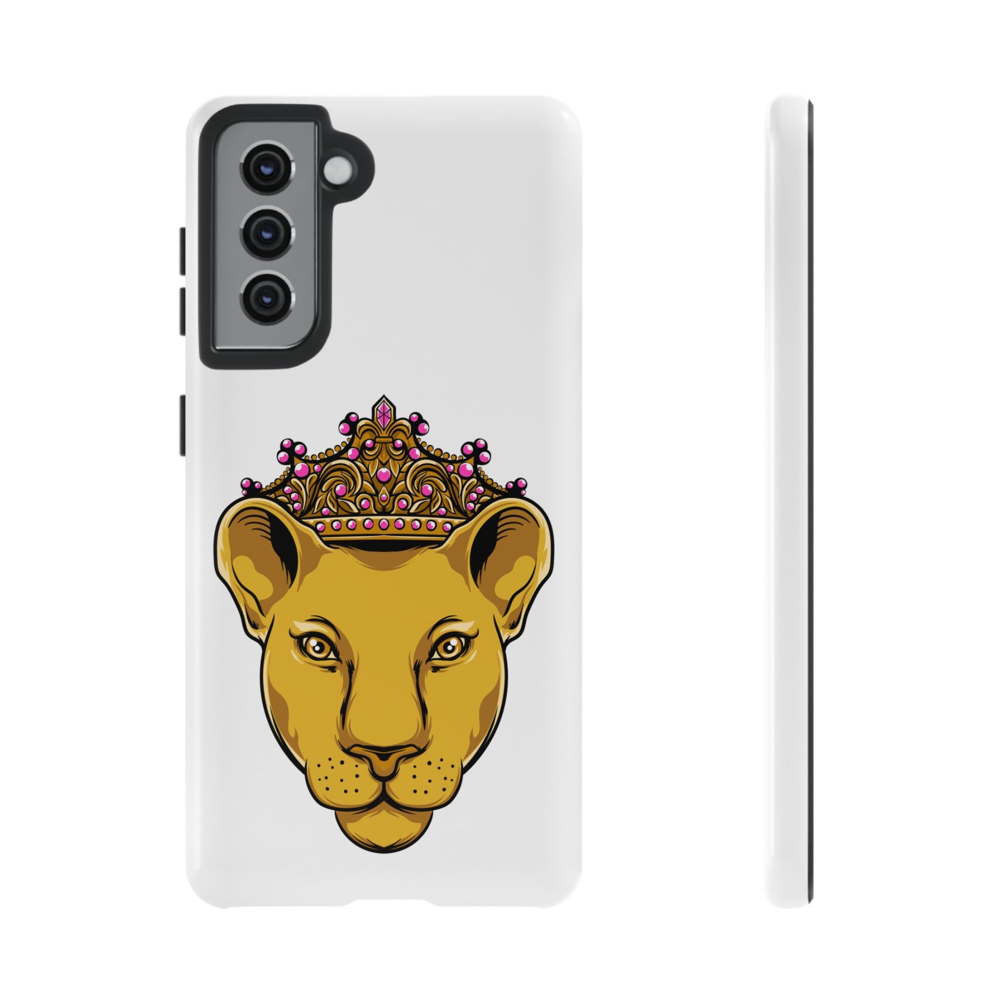 White LIONESS phone case for faith-driven users, elegant Christian design and extra protection