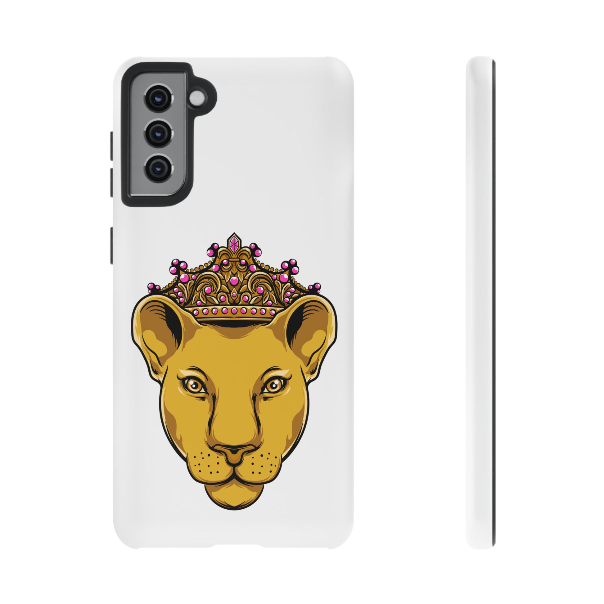 White LIONESS phone case for faith-driven users, elegant Christian design and extra protection