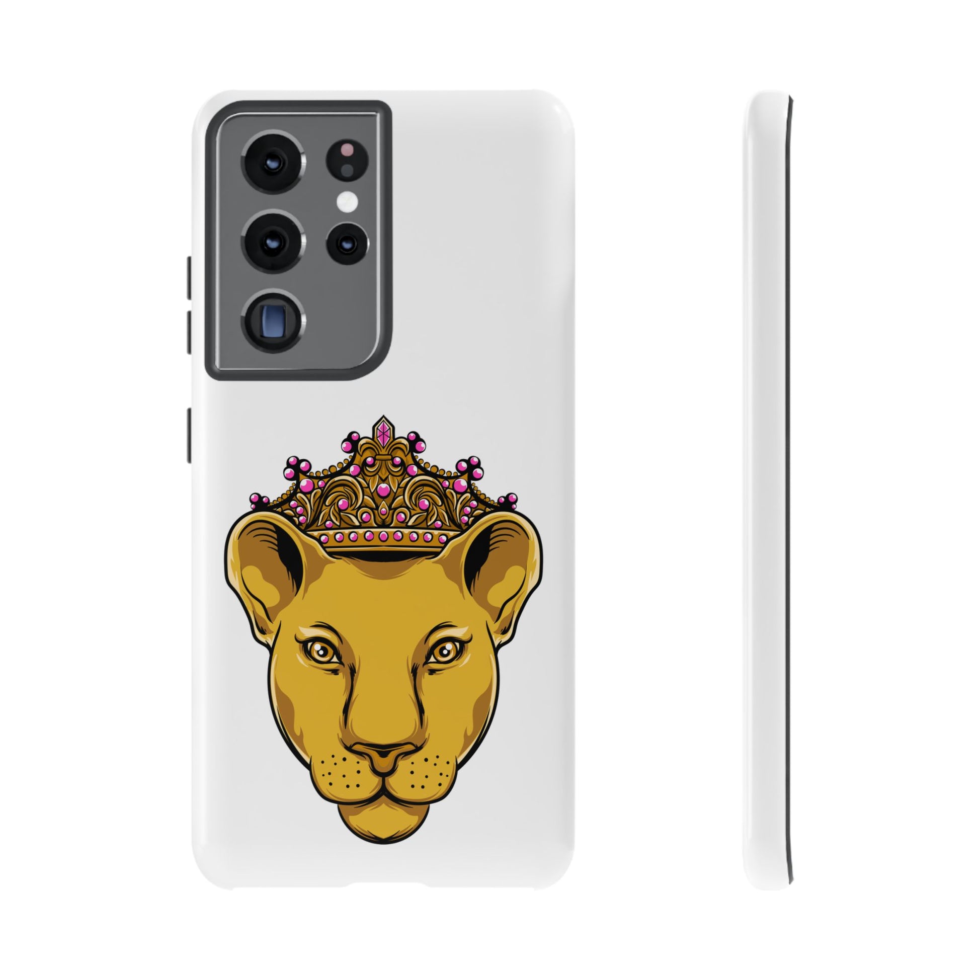 White LIONESS phone case for faith-driven users, elegant Christian design and extra protection
