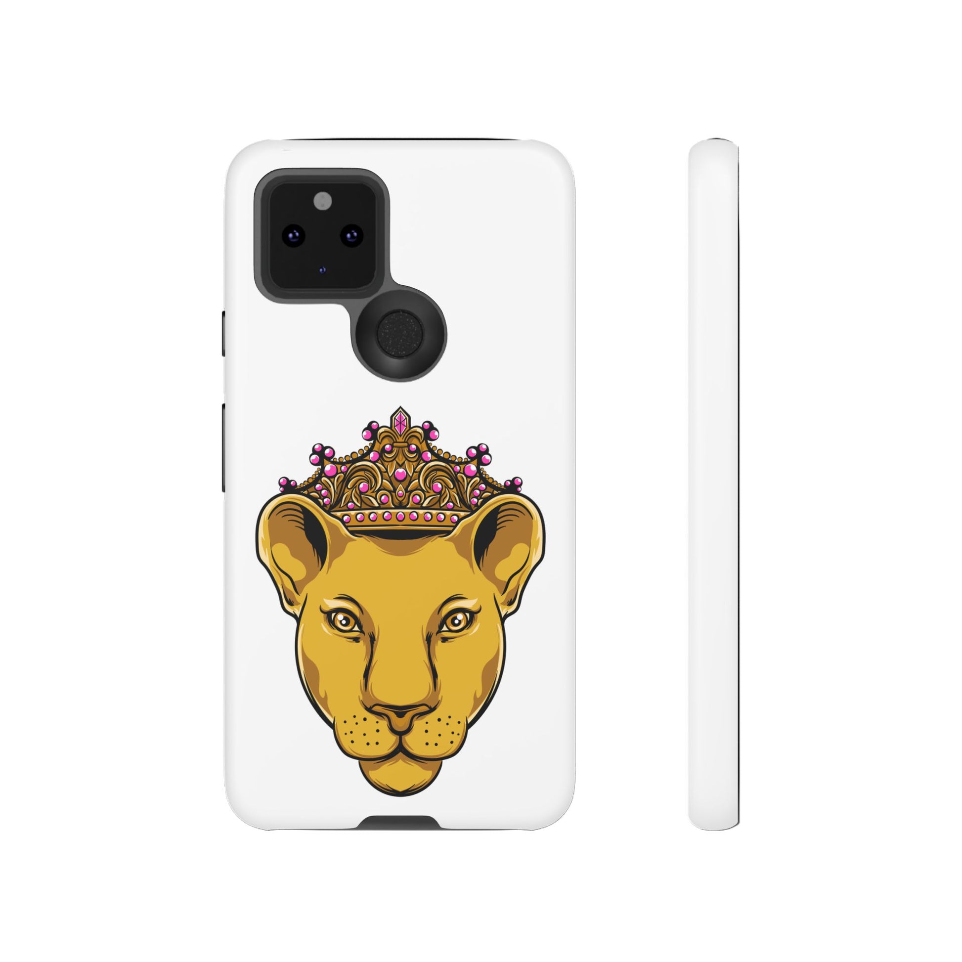 White LIONESS phone case for faith-driven users, elegant Christian design and extra protection