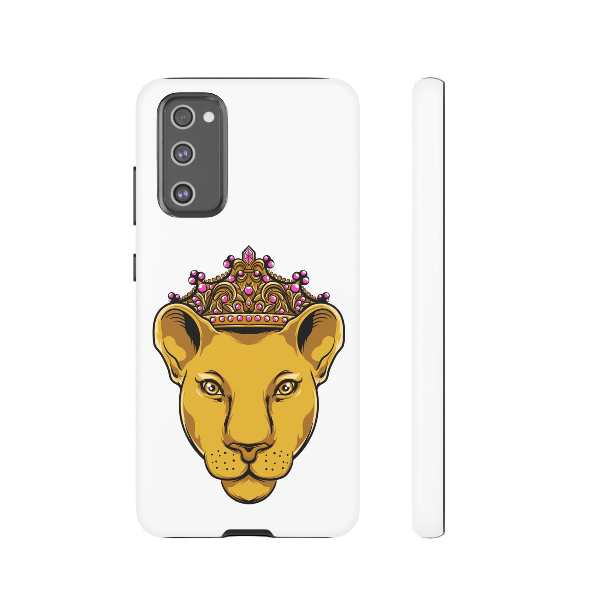 White LIONESS phone case for faith-driven users, elegant Christian design and extra protection
