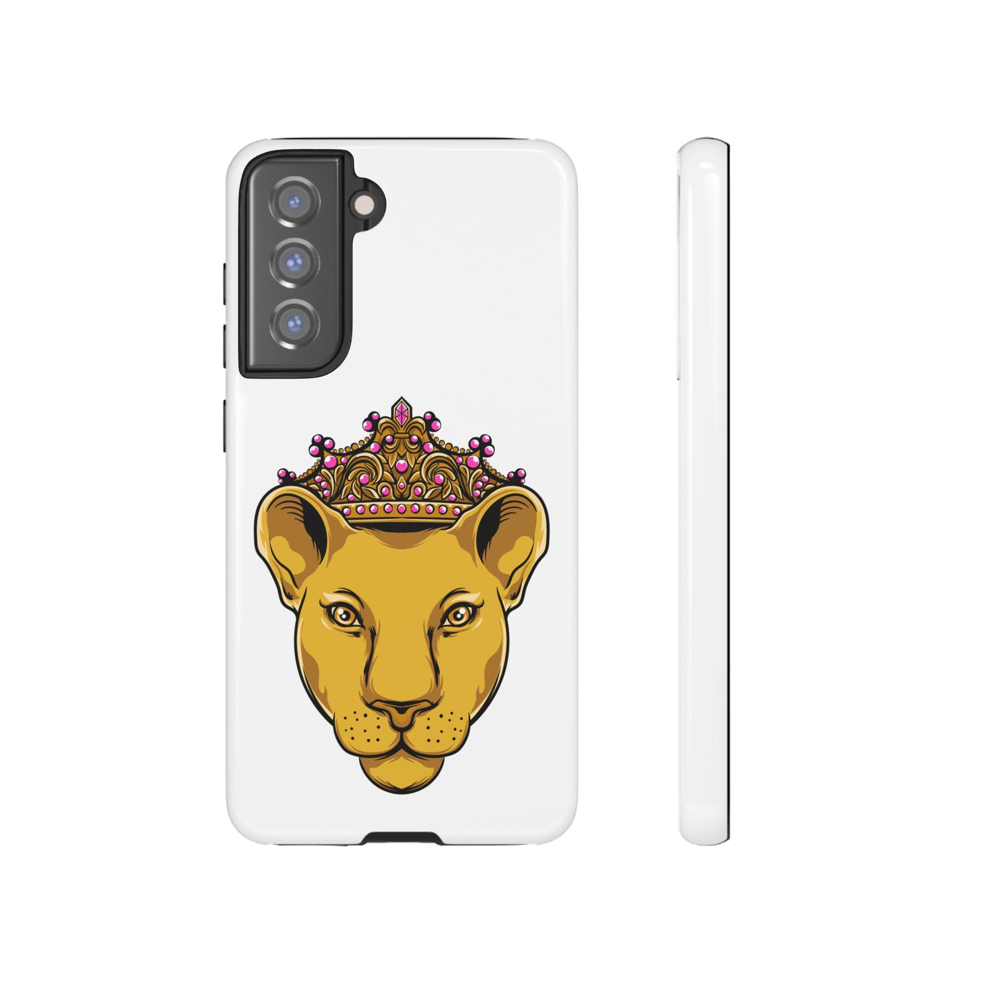 White LIONESS phone case for faith-driven users, elegant Christian design and extra protection