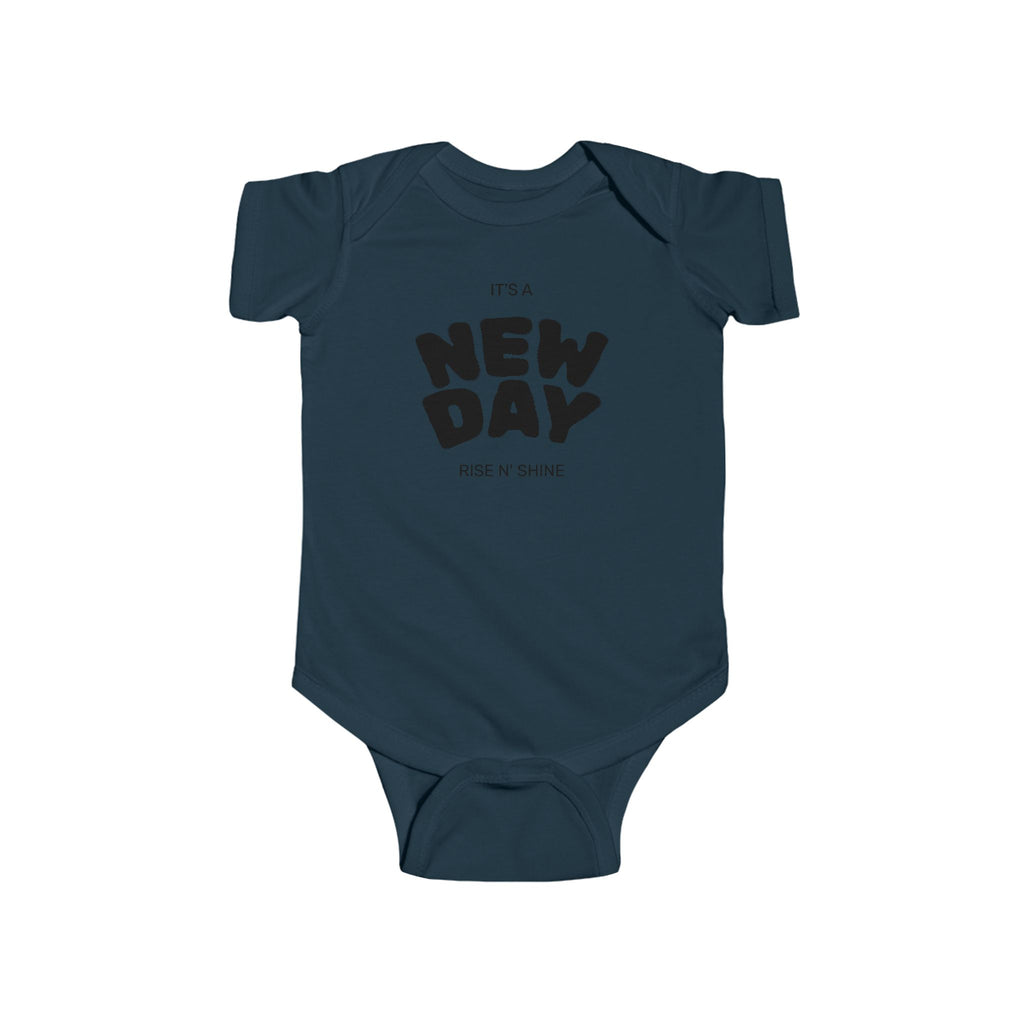 Christian baby bodysuit with bold line design, unisex, front view on white background