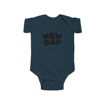 Christian baby bodysuit with bold line design, unisex, front view on white background