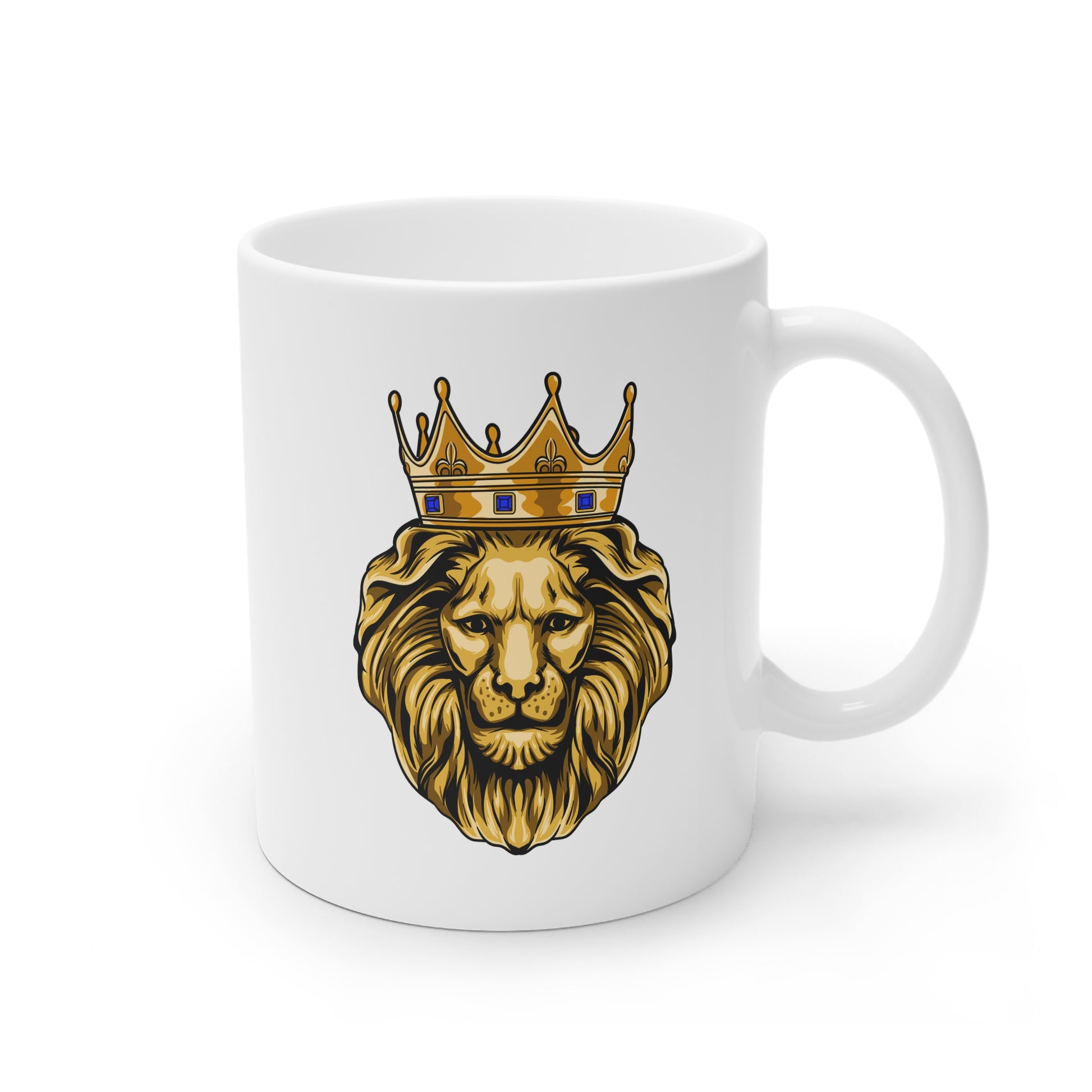 Faith-inspired GOLD LION ceramic mug with ergonomic C-handle, glossy finish by The Original
