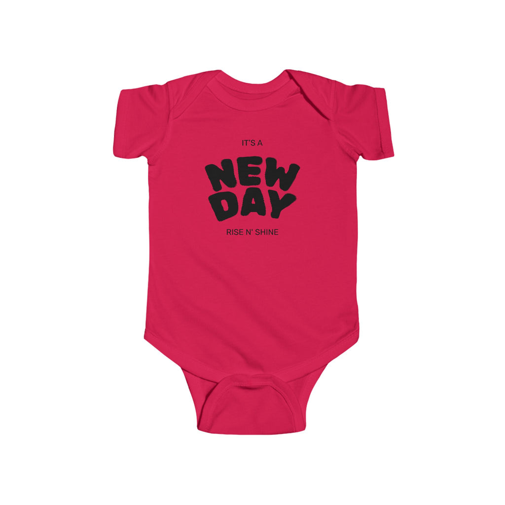baby bodysuit with bold line design, unisex, front view on white background