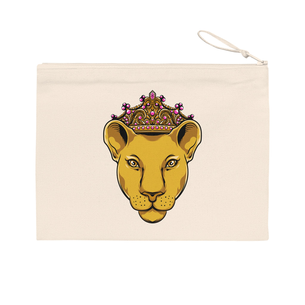 Sand color Eco-friendly makeup bag featuring LIONESS print