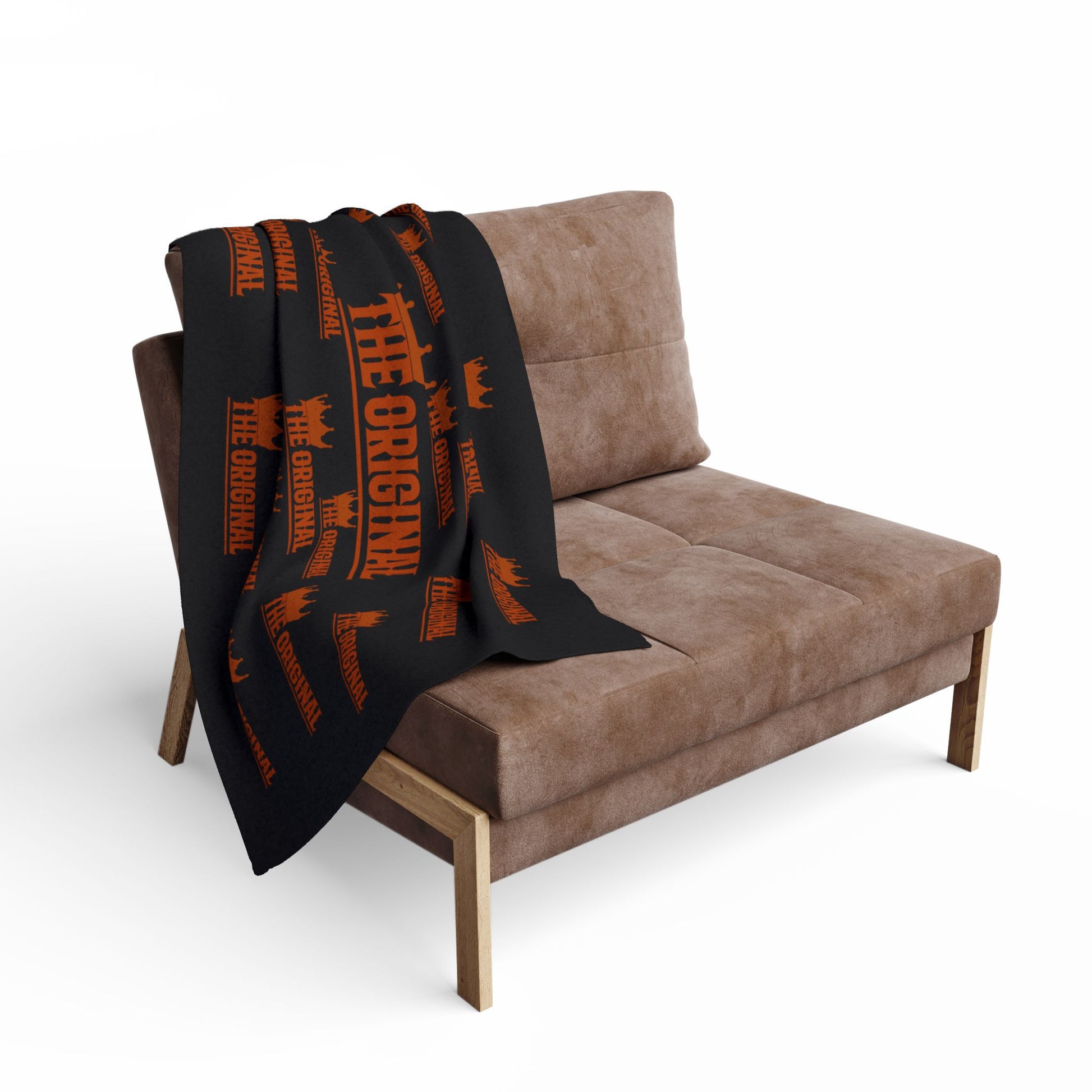 Black fleece blanket with bold red Christian logo – The Original faithwear design