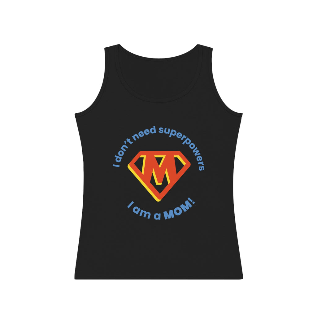 Close-up of ribbed collar and soft fabric on SUPERMOM tank top – perfect for everyday comfort