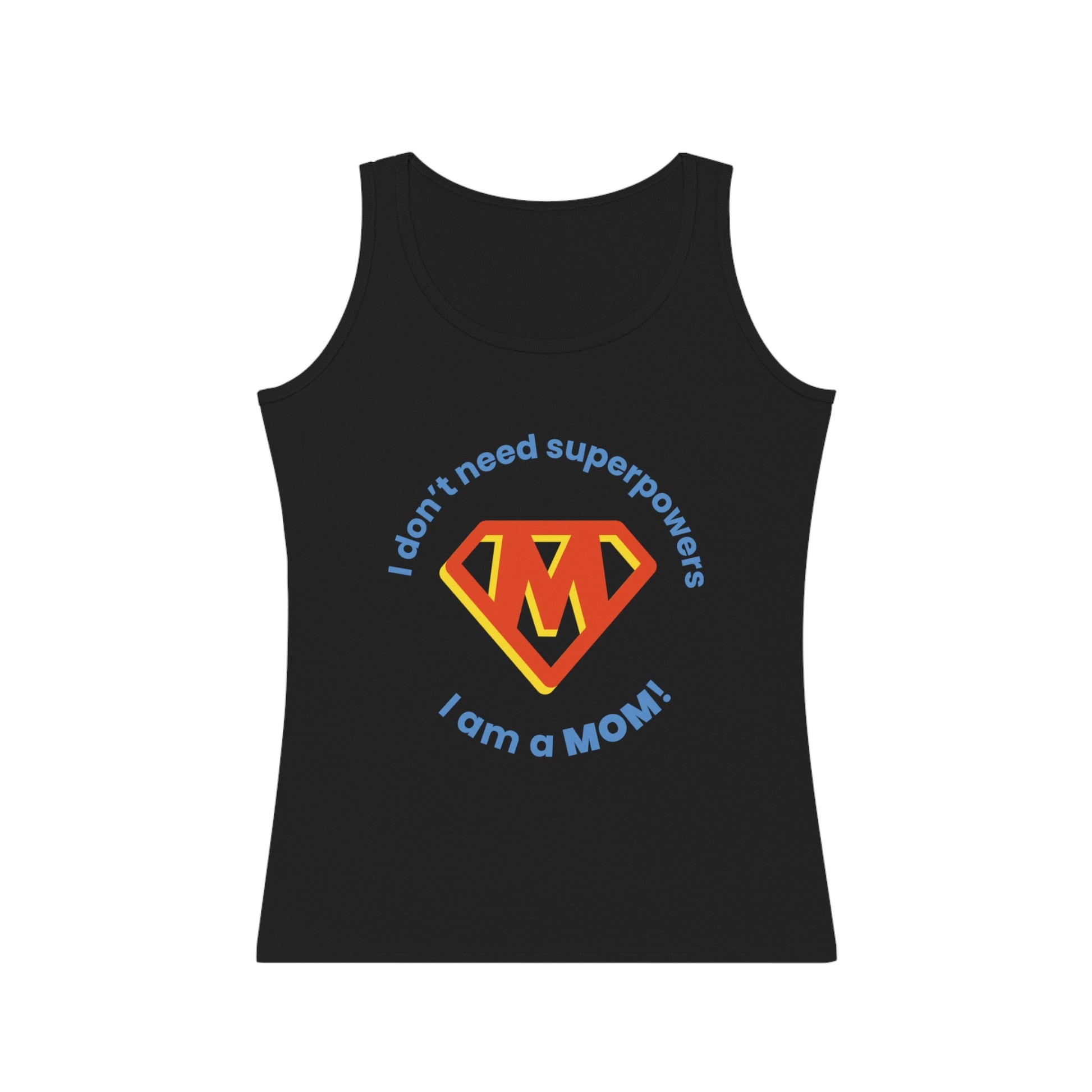 Close-up of ribbed collar and soft fabric on SUPERMOM tank top – perfect for everyday comfort