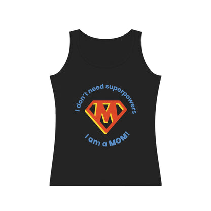 Close-up of ribbed collar and soft fabric on SUPERMOM tank top – perfect for everyday comfort
