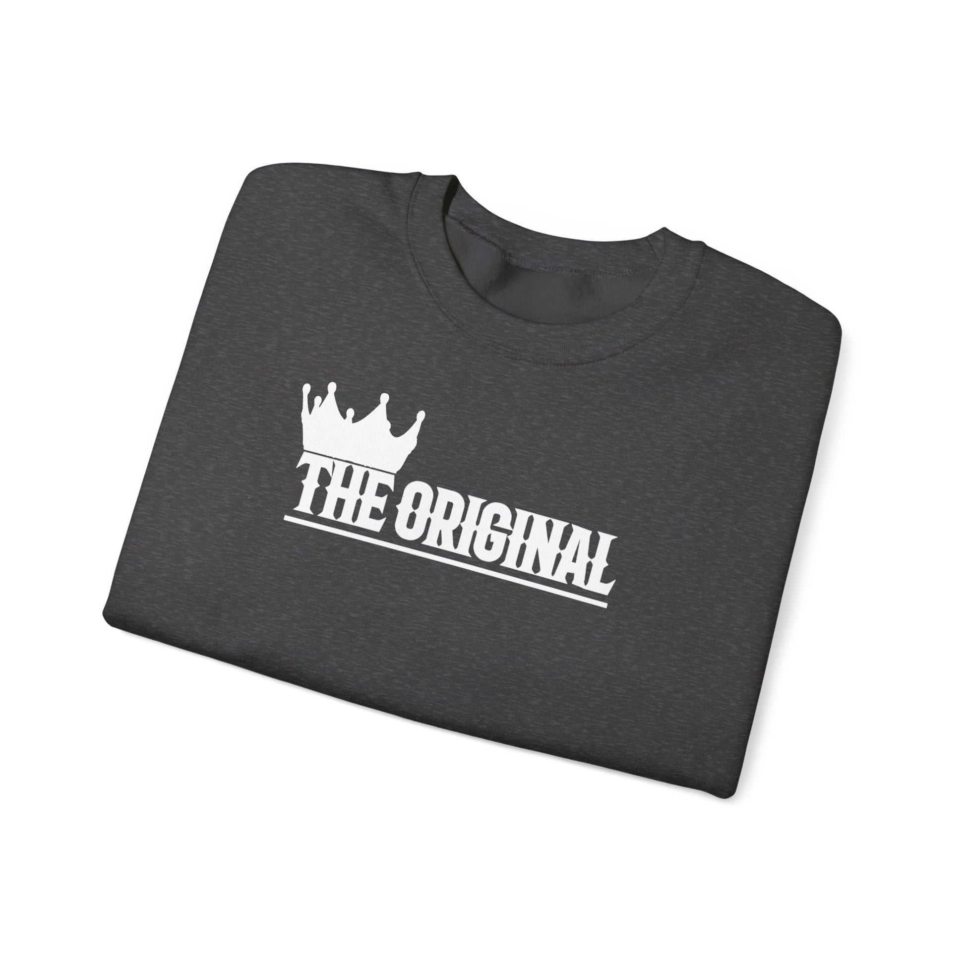 Folded The Original sweatshirt showing white chest imprint