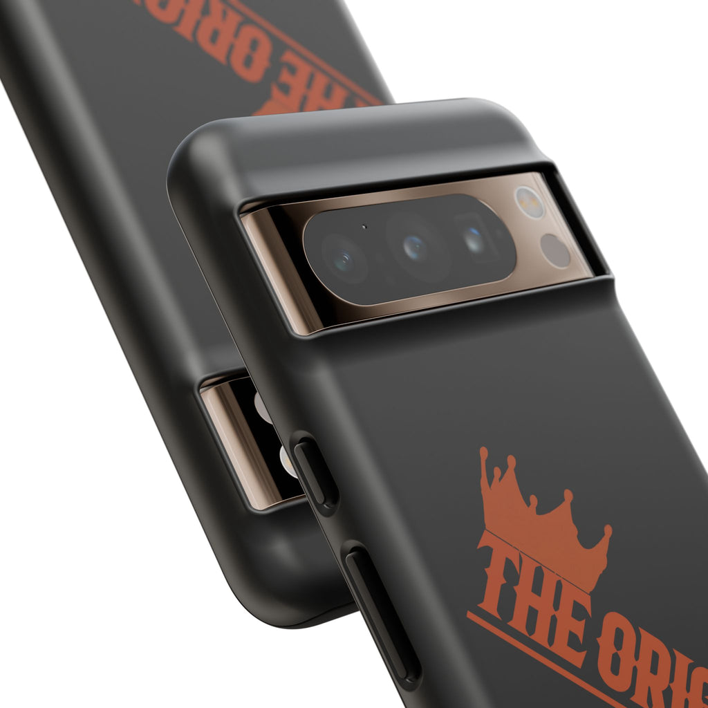 Black phone case with red THE ORIGINAL brand text – Christian streetwear style