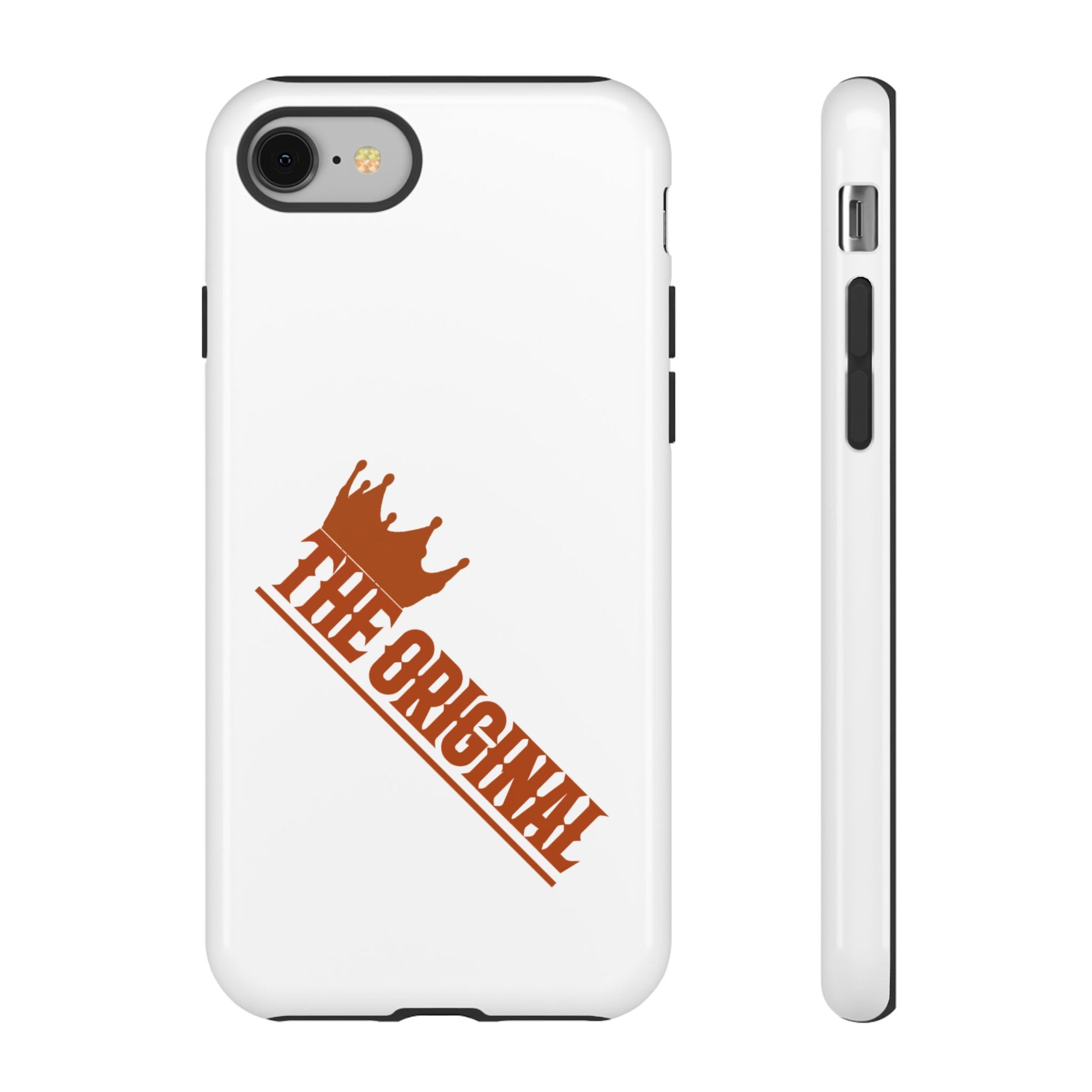White phone case with red THE ORIGINAL brand text – Christian streetwear style