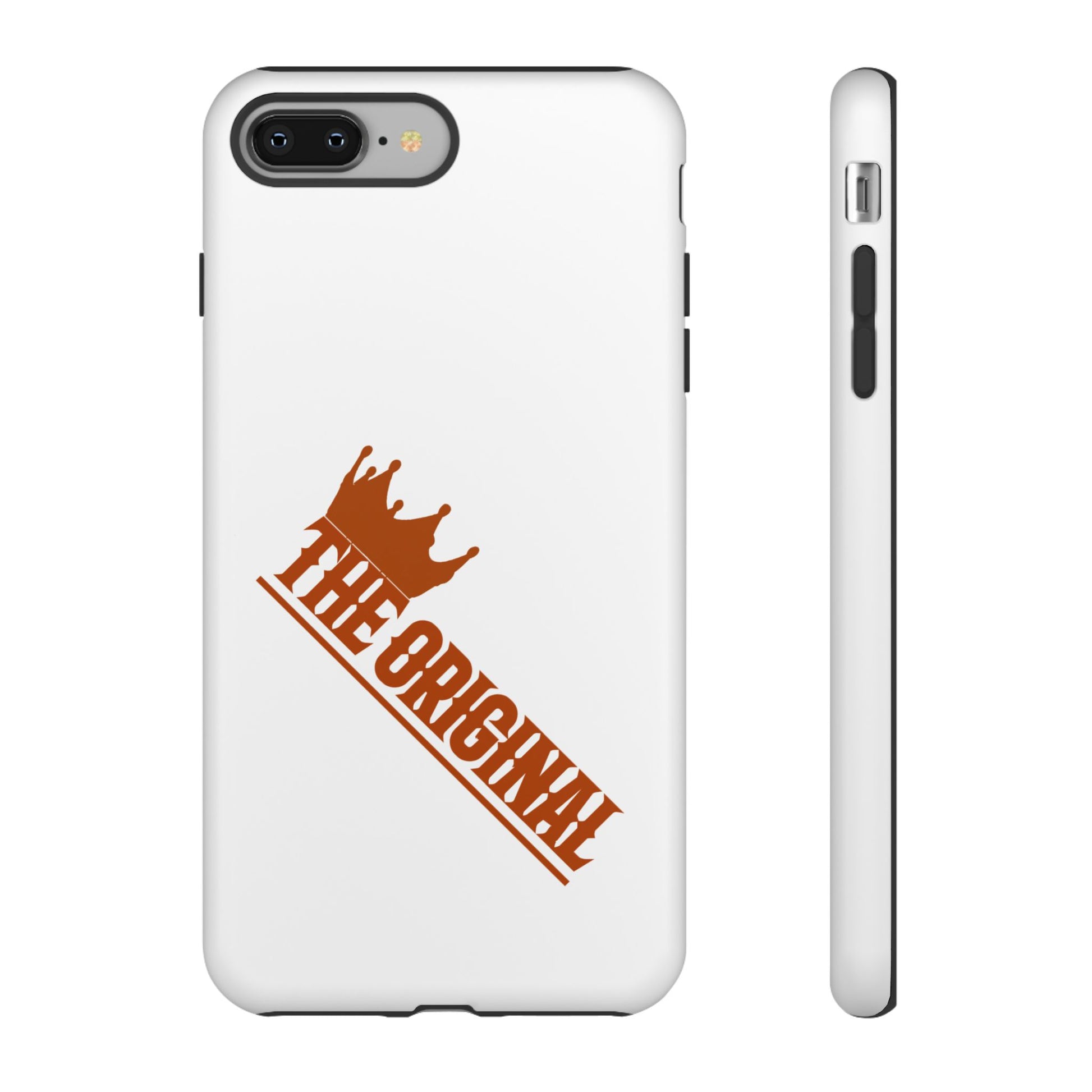 White phone case with red THE ORIGINAL brand text – Christian streetwear style