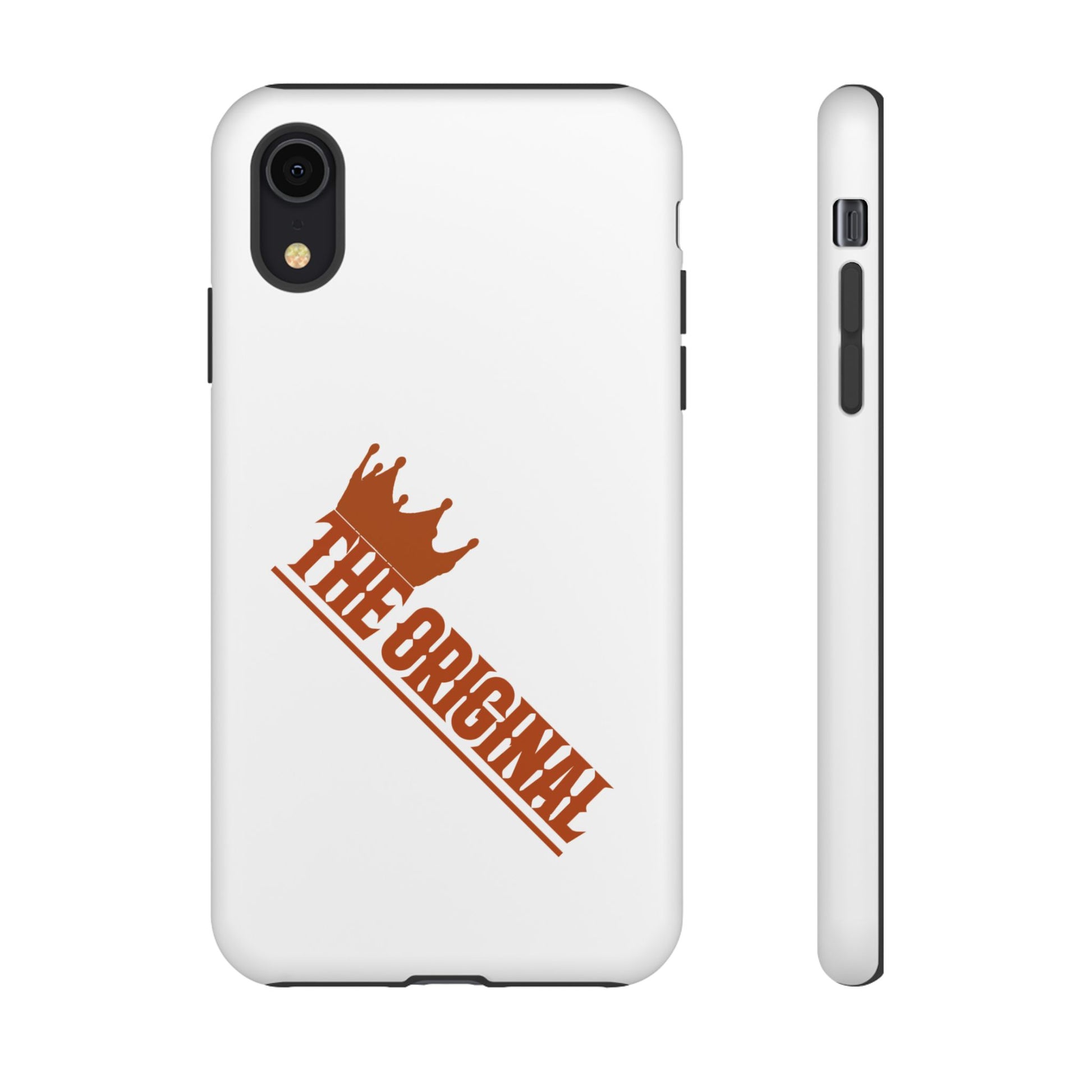 White phone case with red THE ORIGINAL brand text – Christian streetwear style