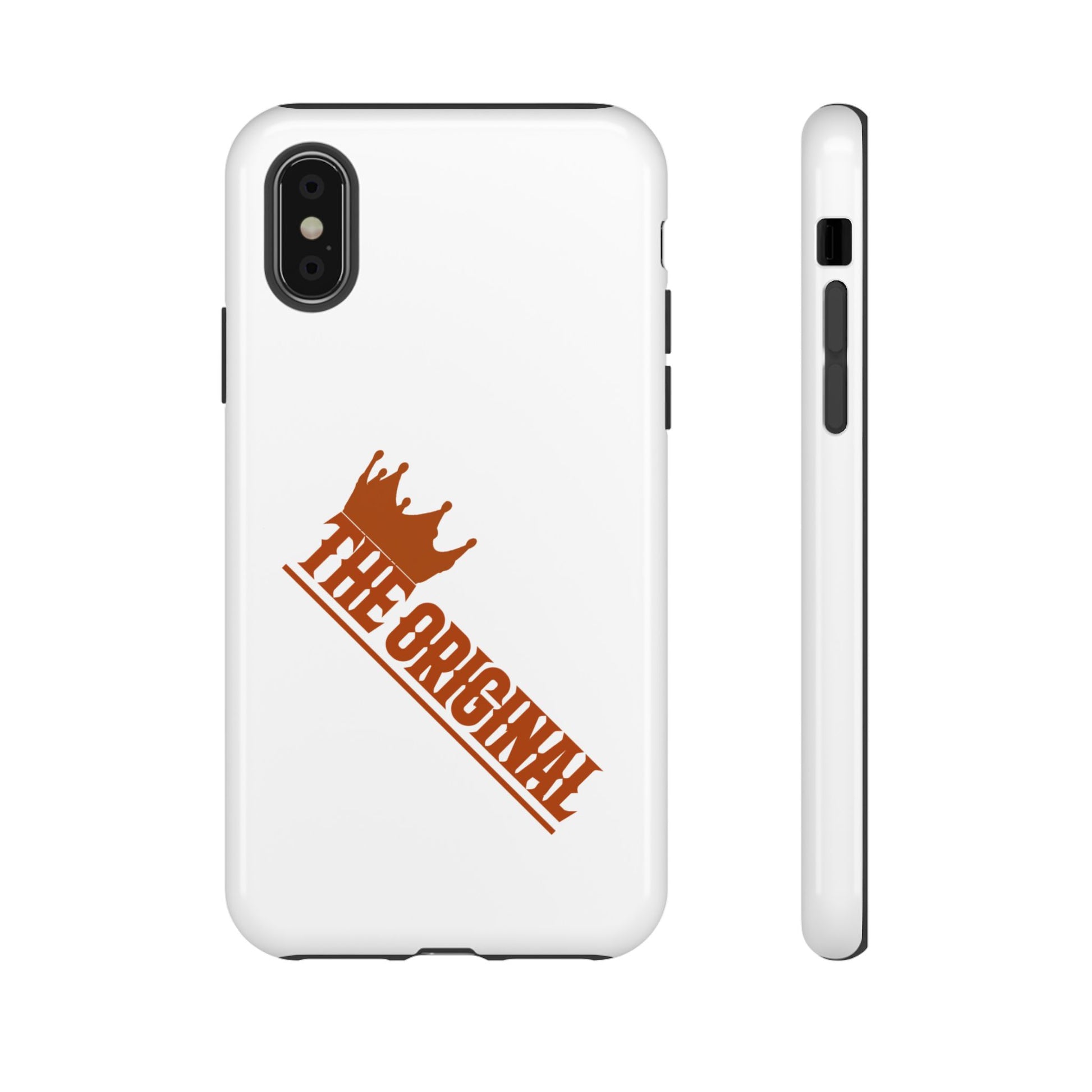 White phone case with red THE ORIGINAL brand text – Christian streetwear style