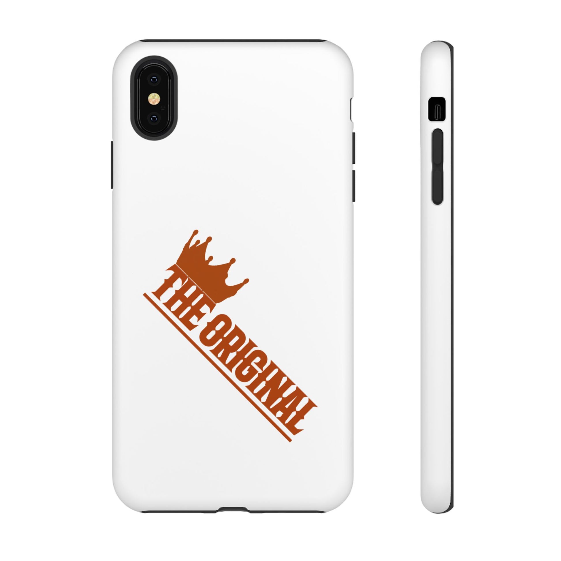 White phone case with red THE ORIGINAL brand text – Christian streetwear style