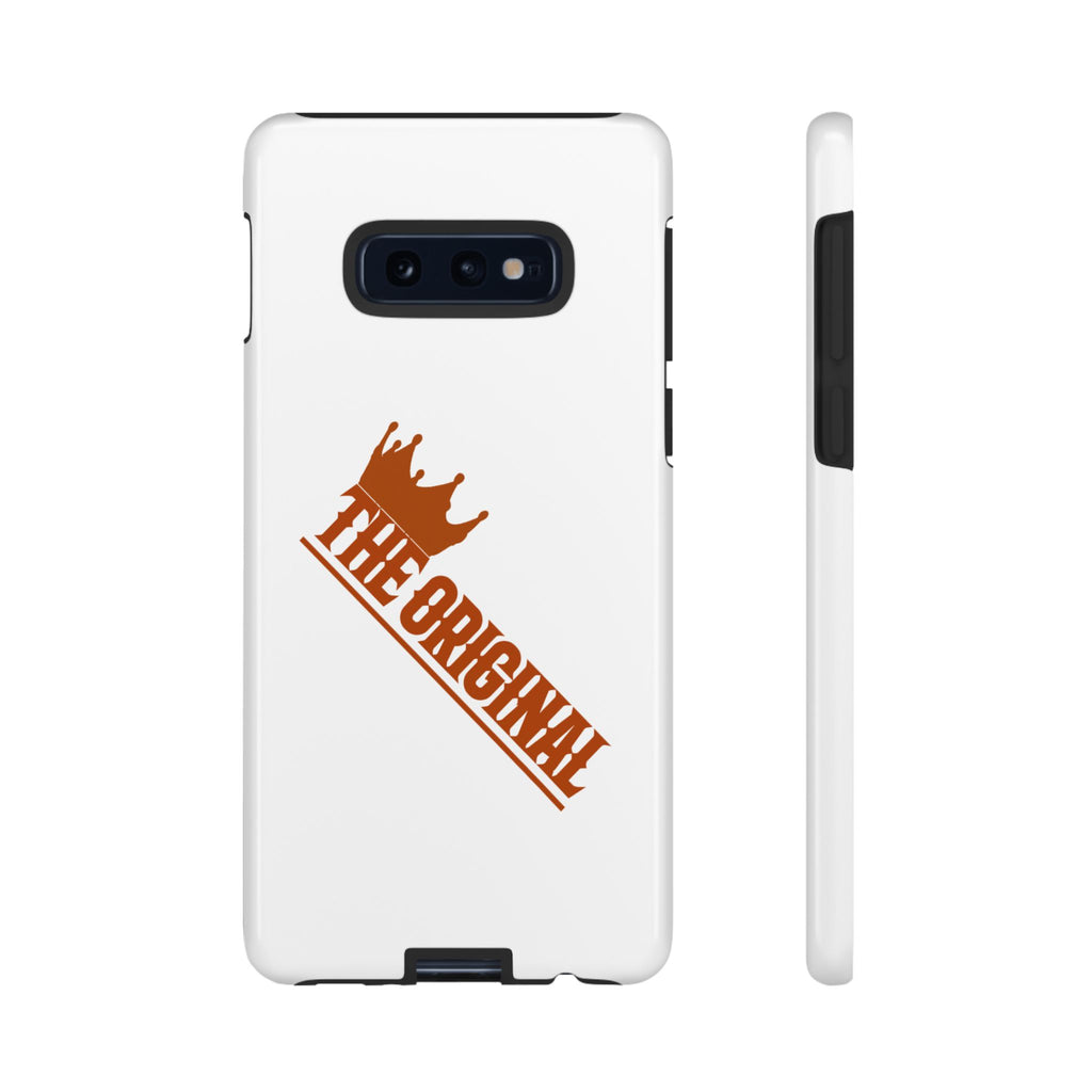 White phone case with red THE ORIGINAL brand text – Christian streetwear style