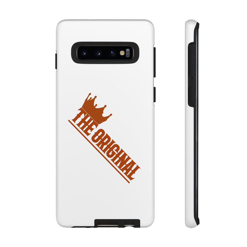 White phone case with red THE ORIGINAL brand text – Christian streetwear style