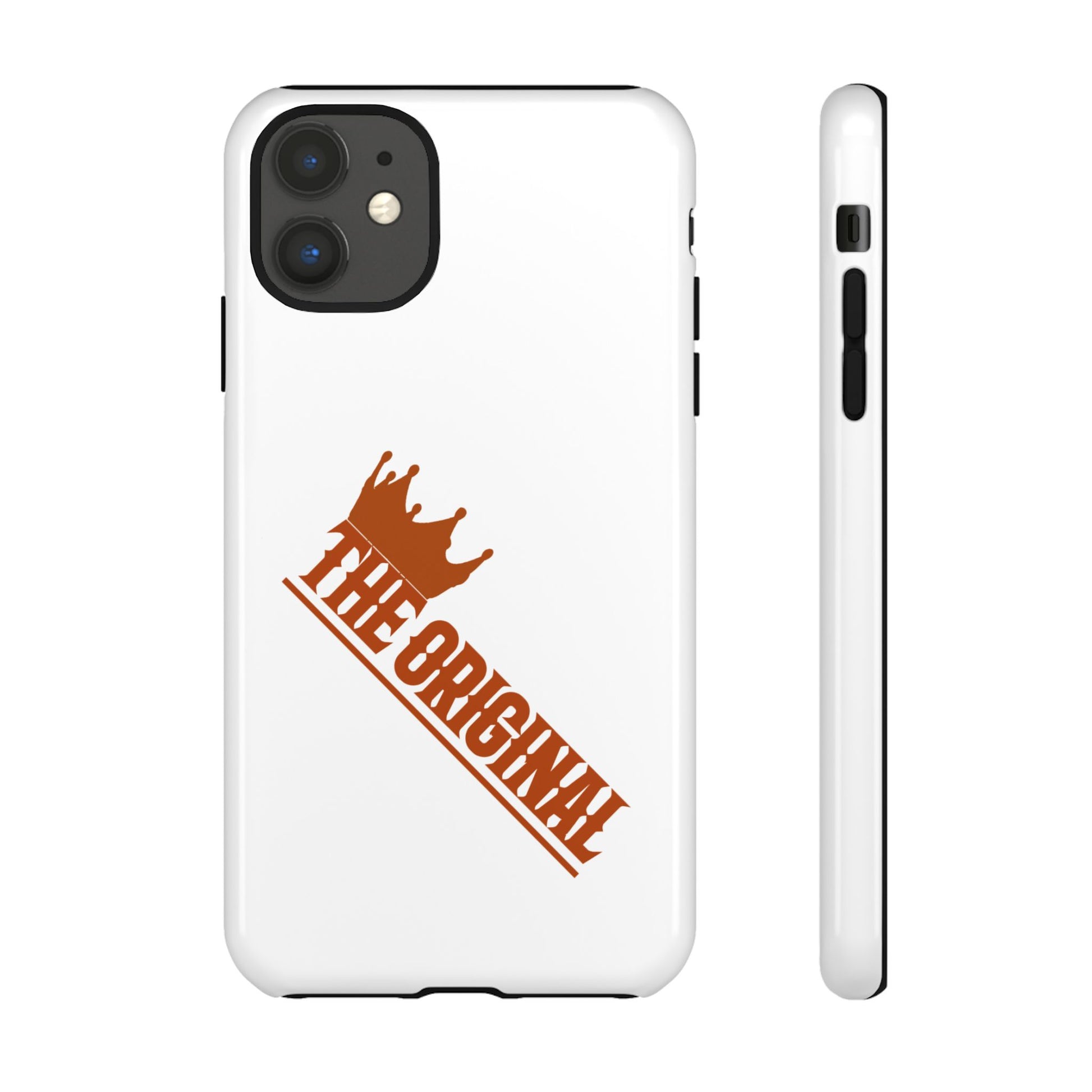 White phone case with red THE ORIGINAL brand text – Christian streetwear style