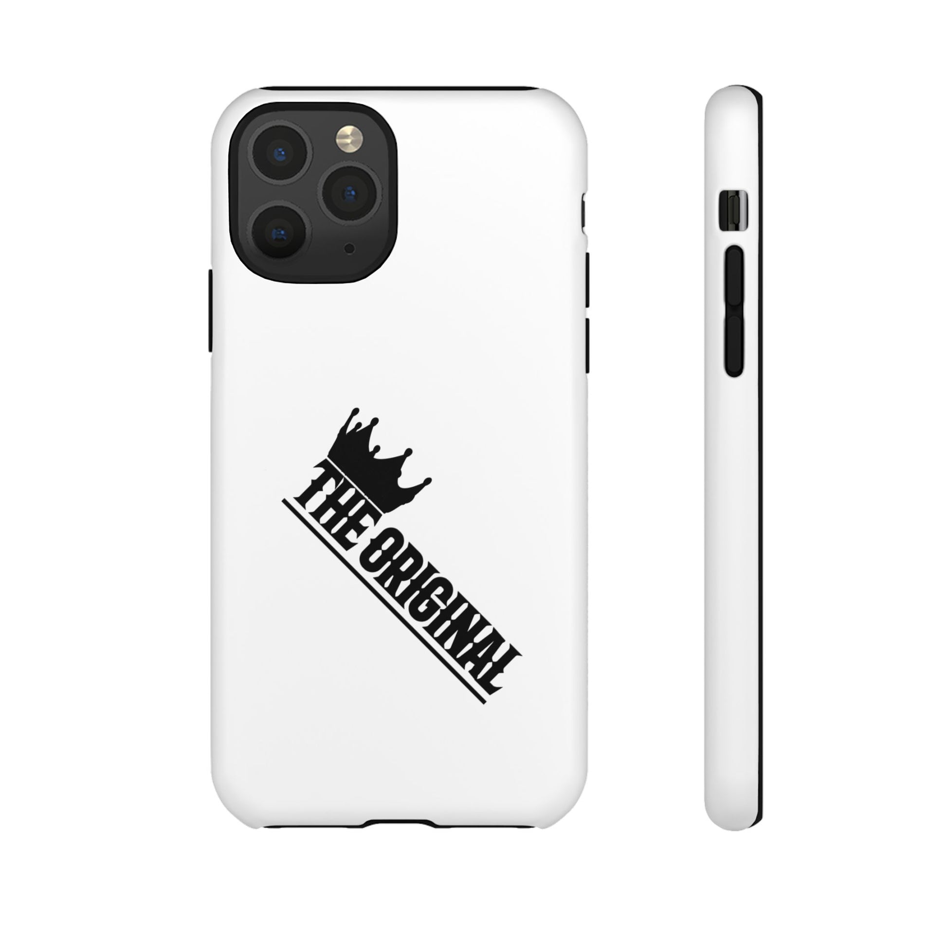 White Christian phone case with black The Original print – durable dual-layer protection with faith-based style