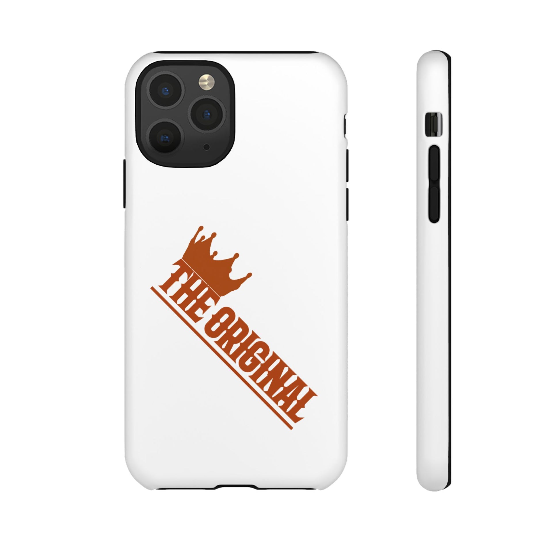White phone case with red THE ORIGINAL brand text – Christian streetwear style