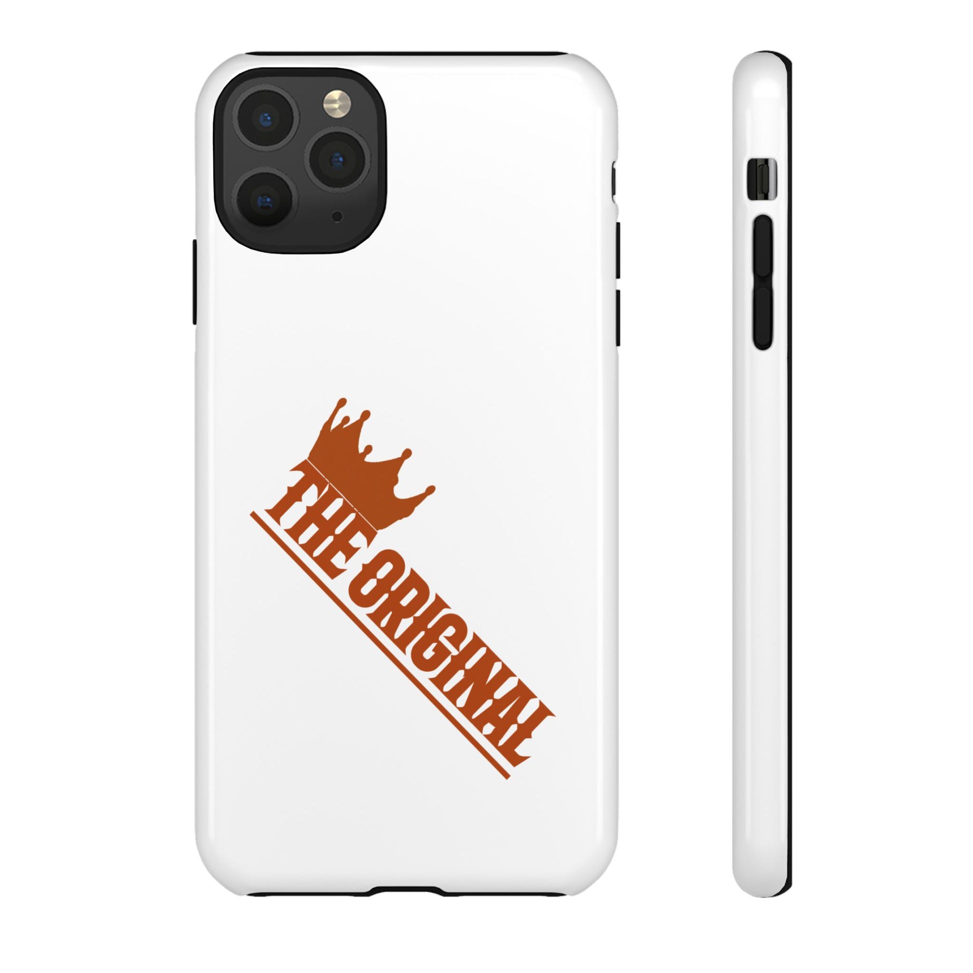 White phone case with red THE ORIGINAL brand text – Christian streetwear style