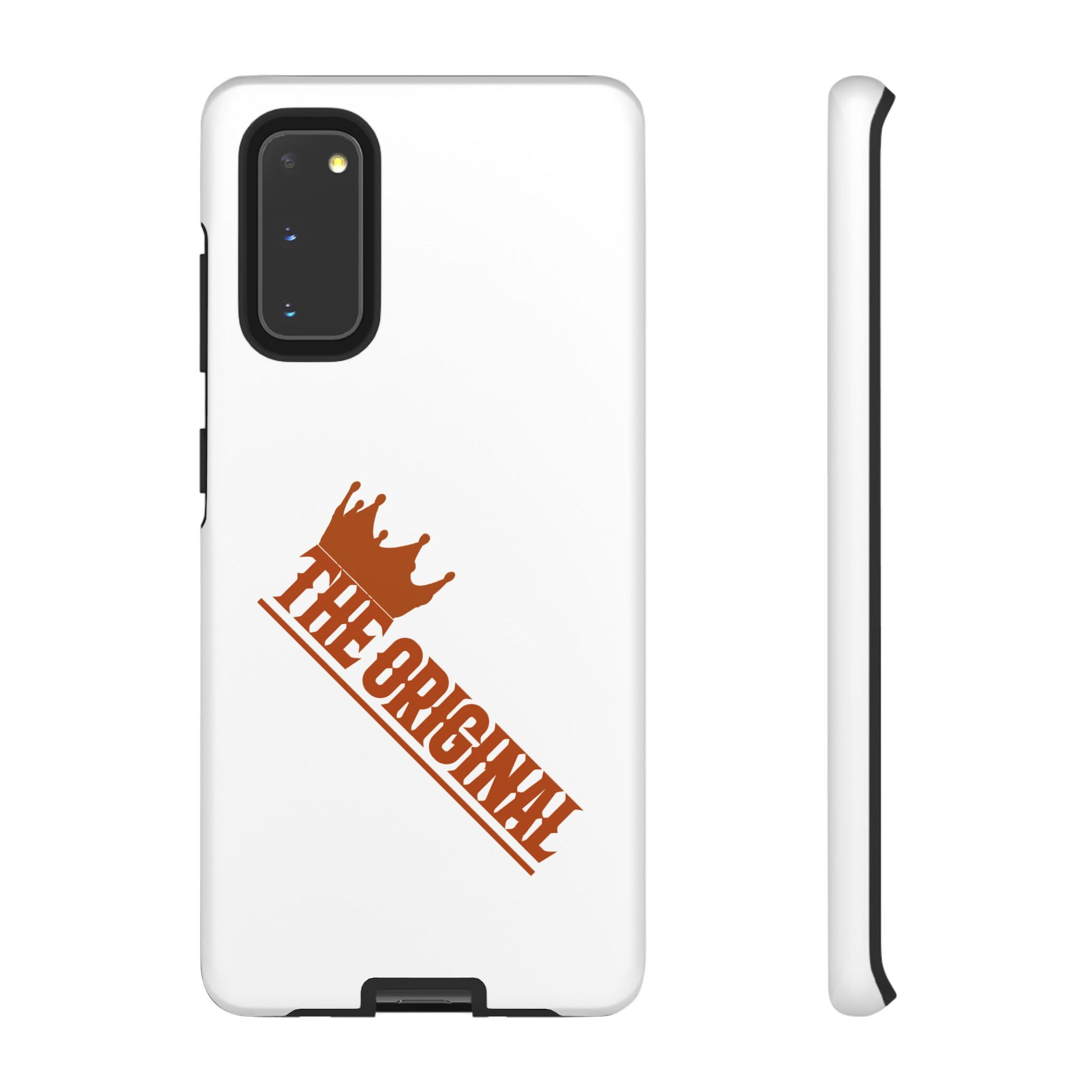 White phone case with red THE ORIGINAL brand text – Christian streetwear style