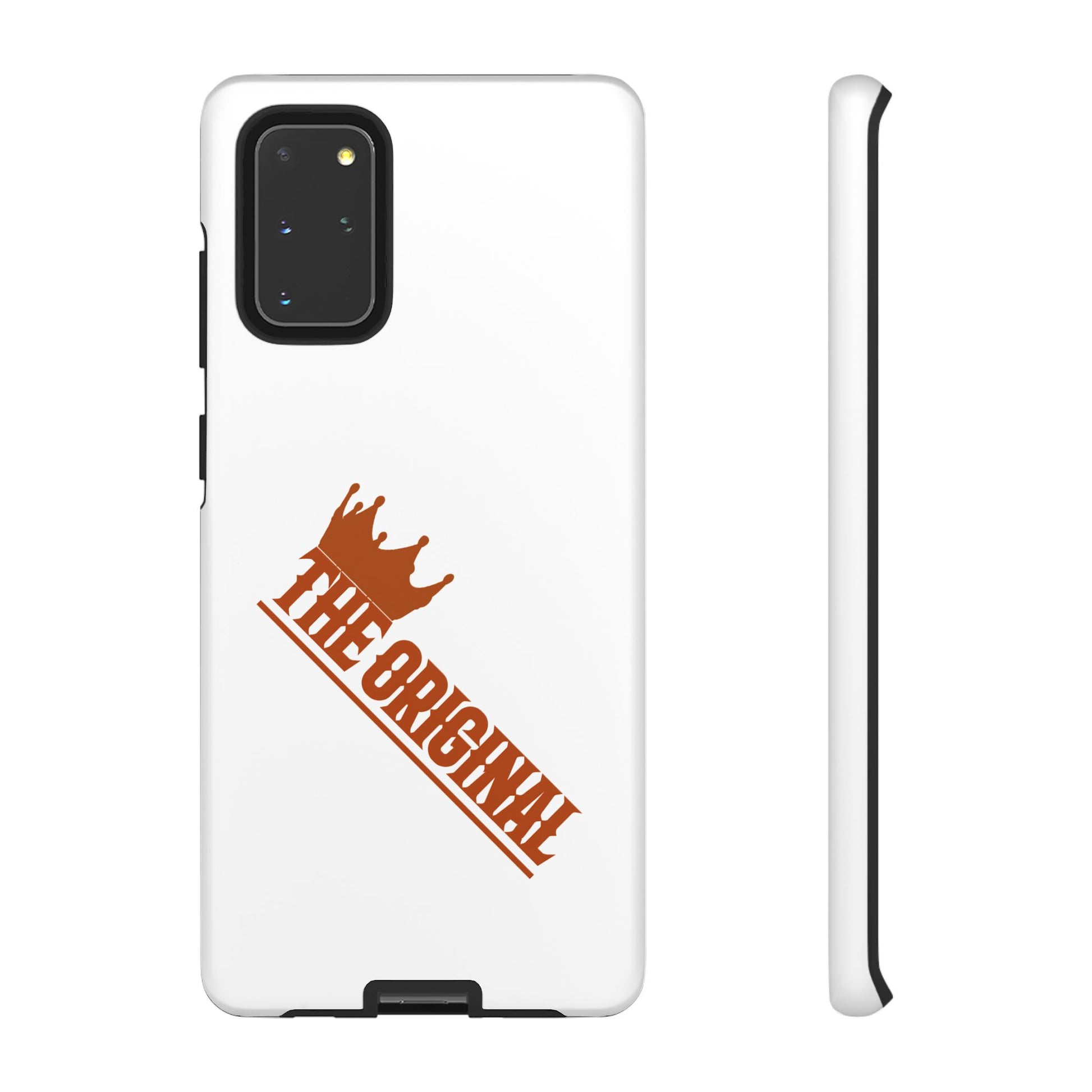 White phone case with red THE ORIGINAL brand text – Christian streetwear style