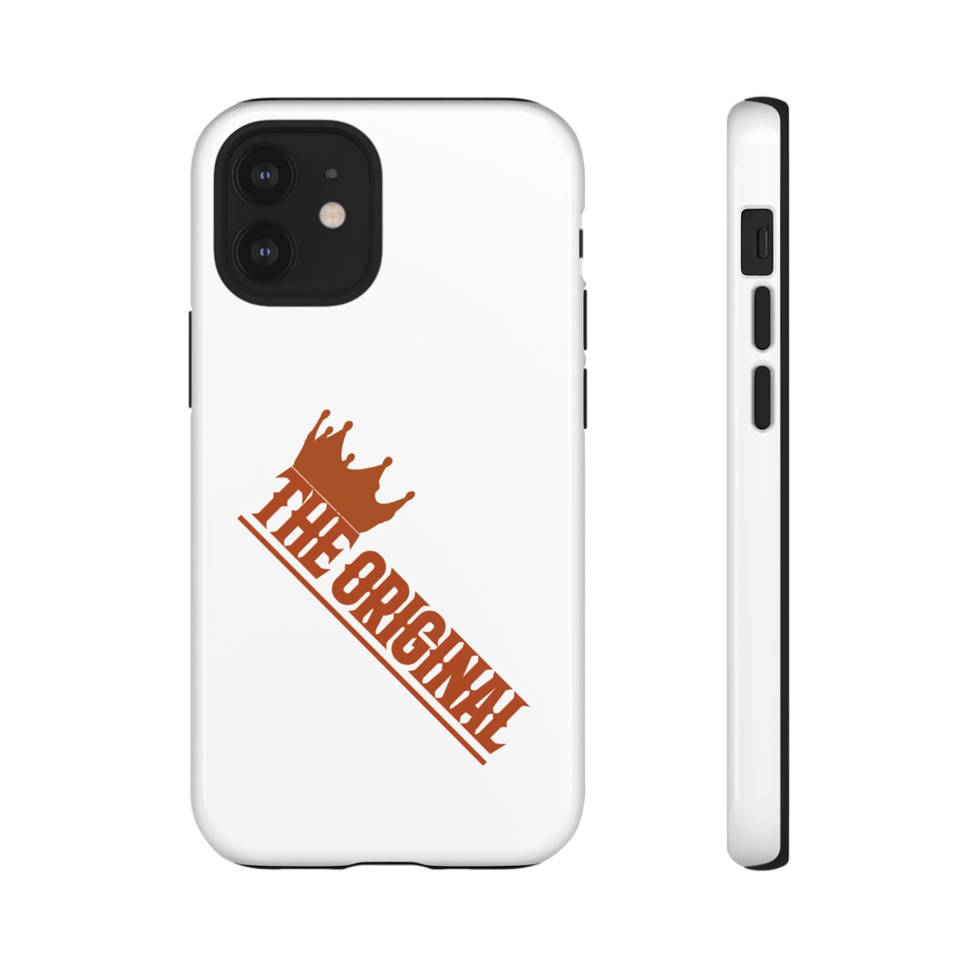 White phone case with red THE ORIGINAL brand text – Christian streetwear style