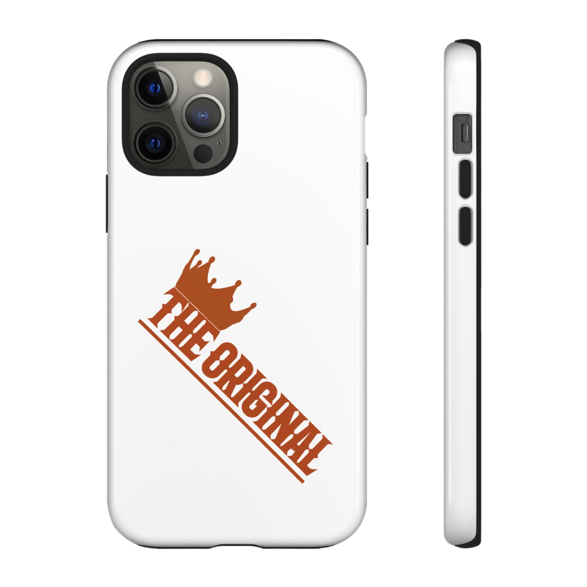 White phone case with red THE ORIGINAL brand text – Christian streetwear style