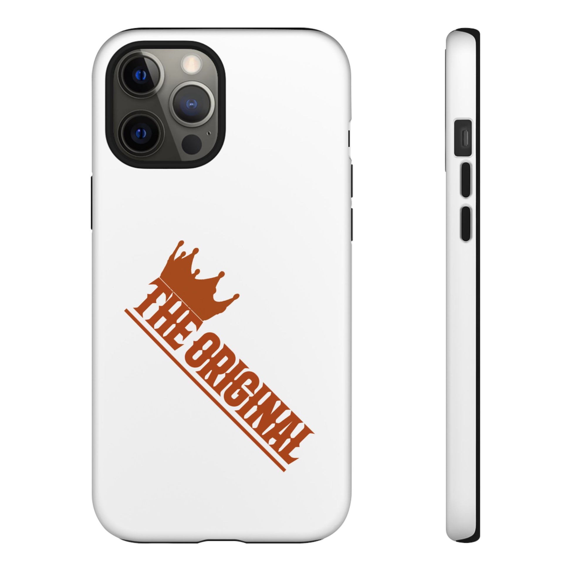 White phone case with red THE ORIGINAL brand text – Christian streetwear style