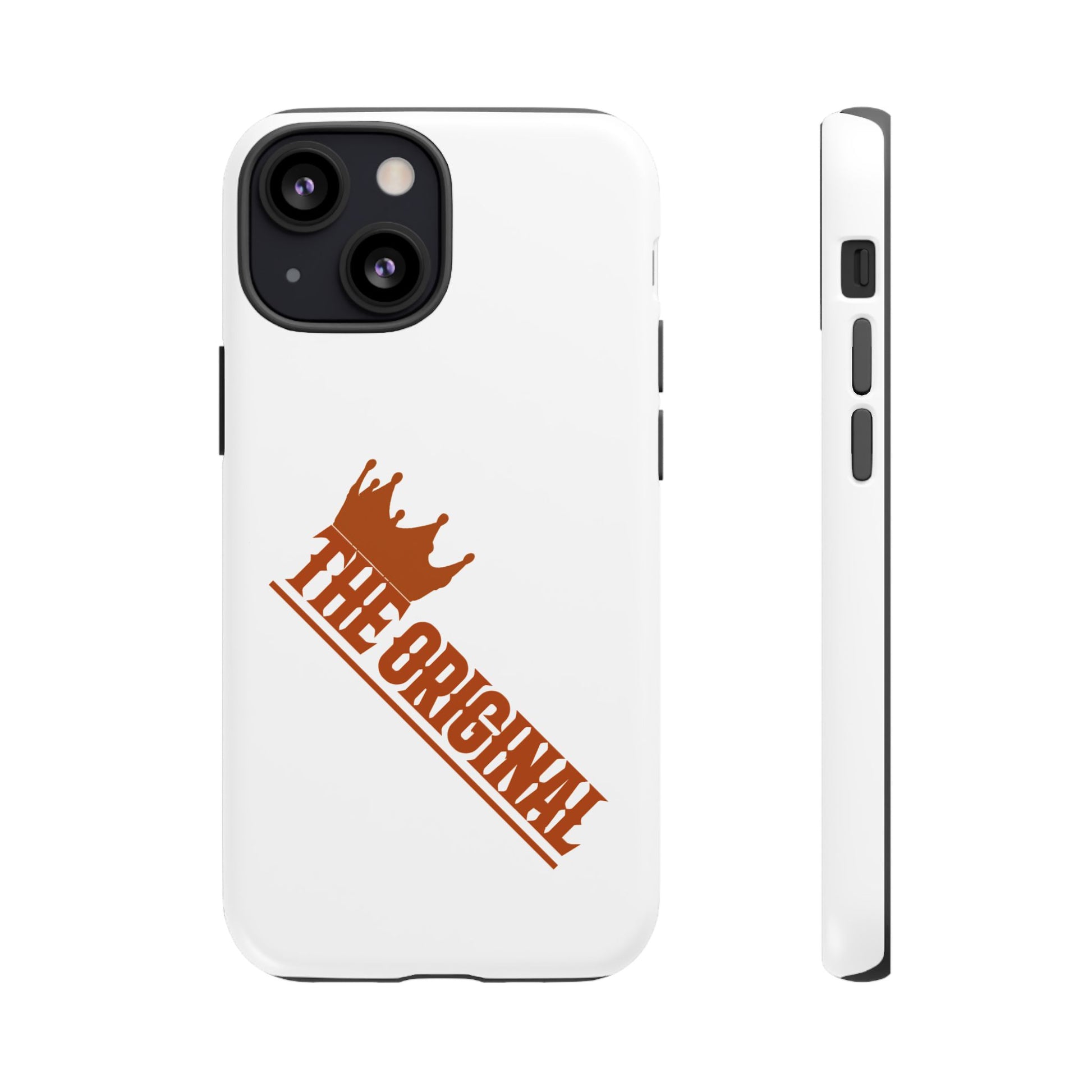 White phone case with red THE ORIGINAL brand text – Christian streetwear style