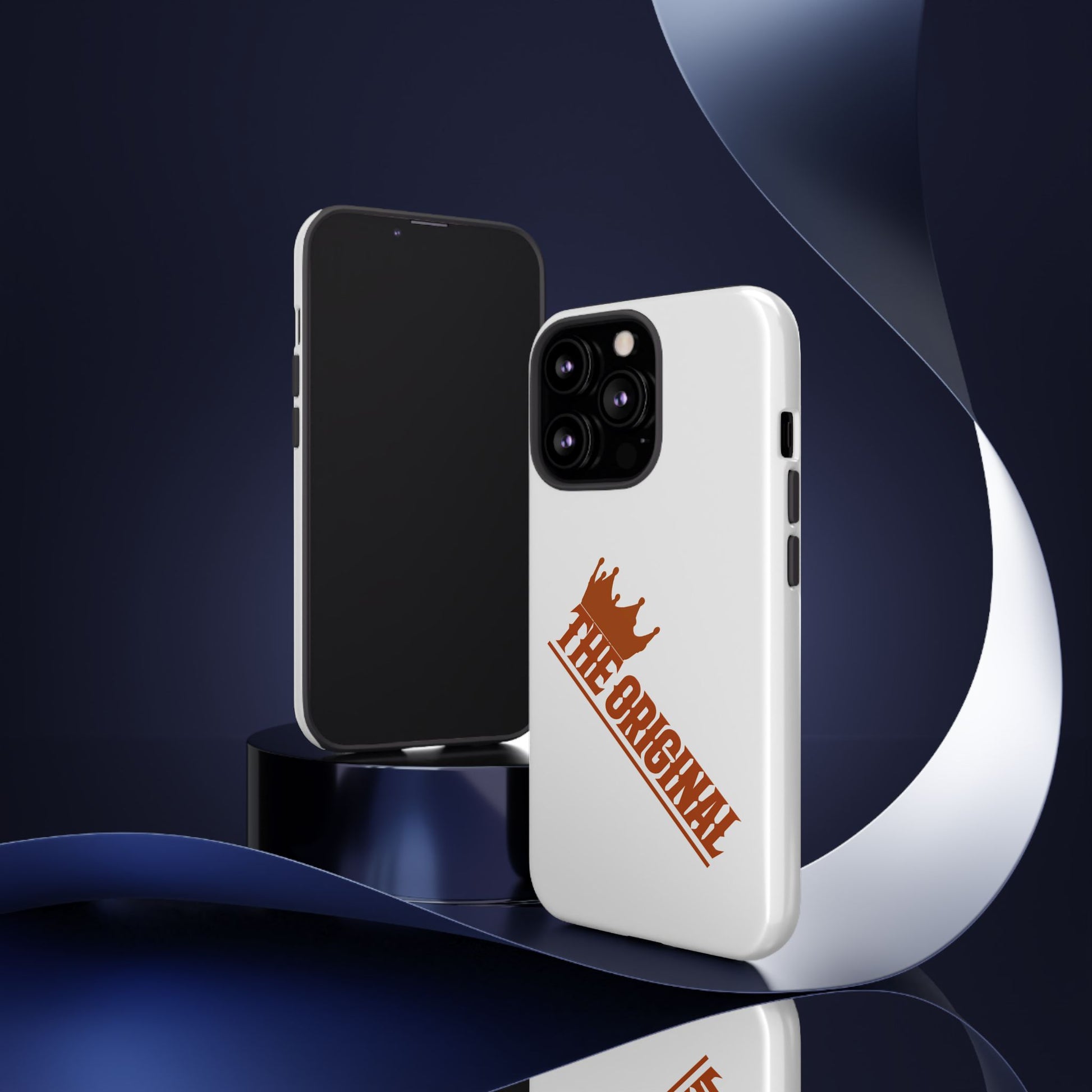 White phone case with red THE ORIGINAL brand text – Christian streetwear style