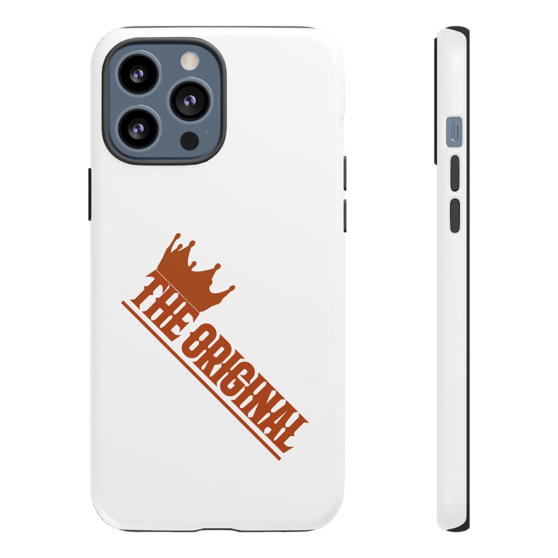 White phone case with red THE ORIGINAL brand text – Christian streetwear style