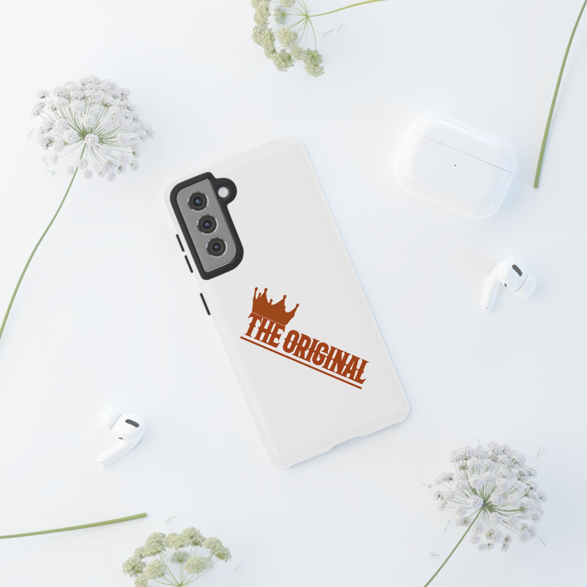 White phone case with red THE ORIGINAL brand text – Christian streetwear style