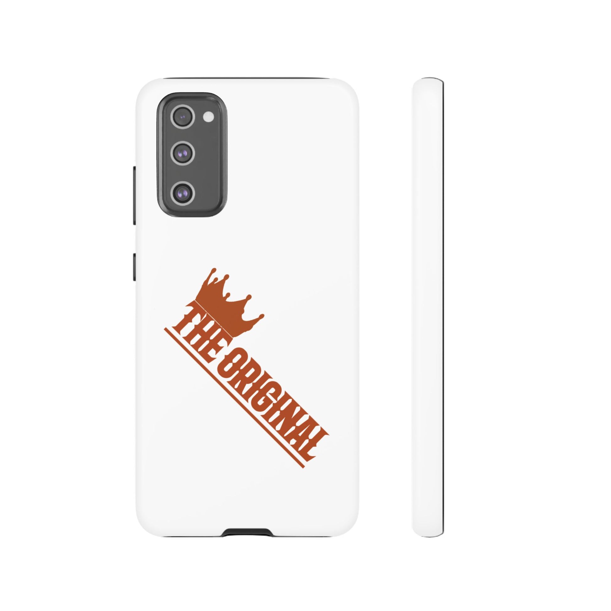 White phone case with red THE ORIGINAL brand text – Christian streetwear style