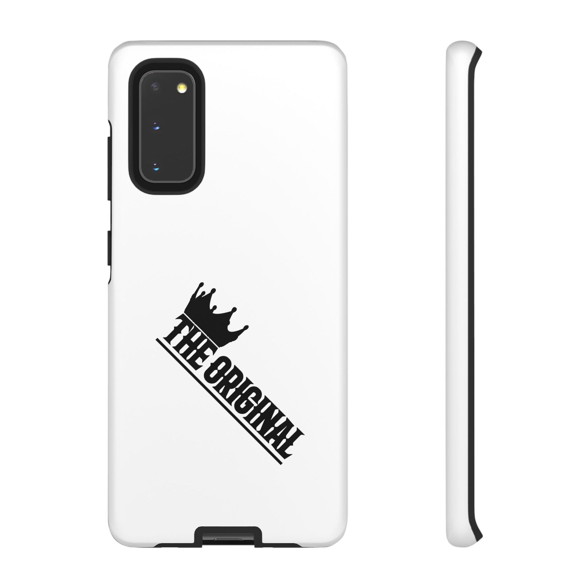White Christian phone case with black The Original print – durable dual-layer protection with faith-based style