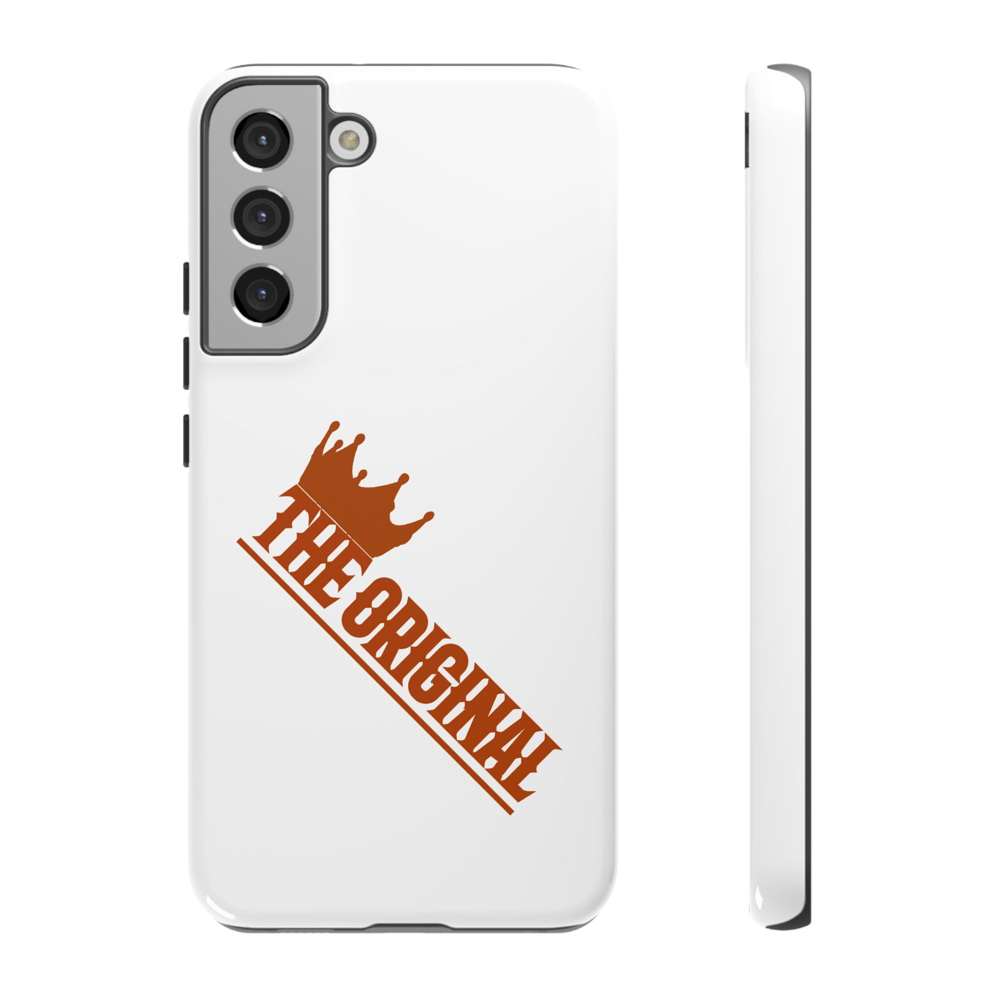 White phone case with red THE ORIGINAL brand text – Christian streetwear style