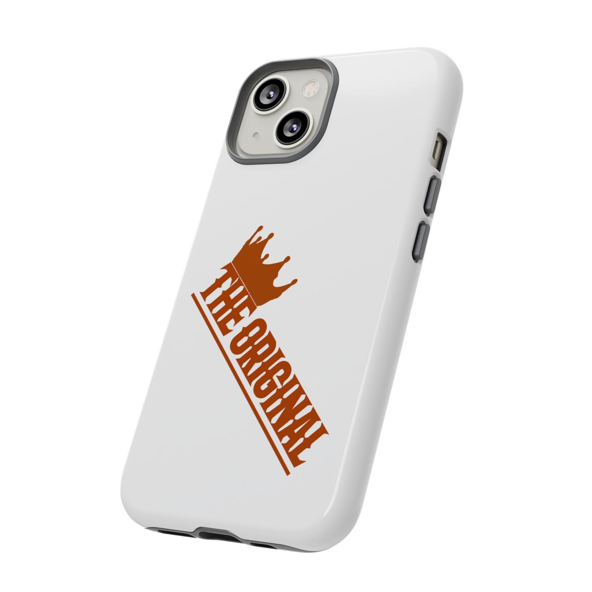 White phone case with red THE ORIGINAL brand text – Christian streetwear style