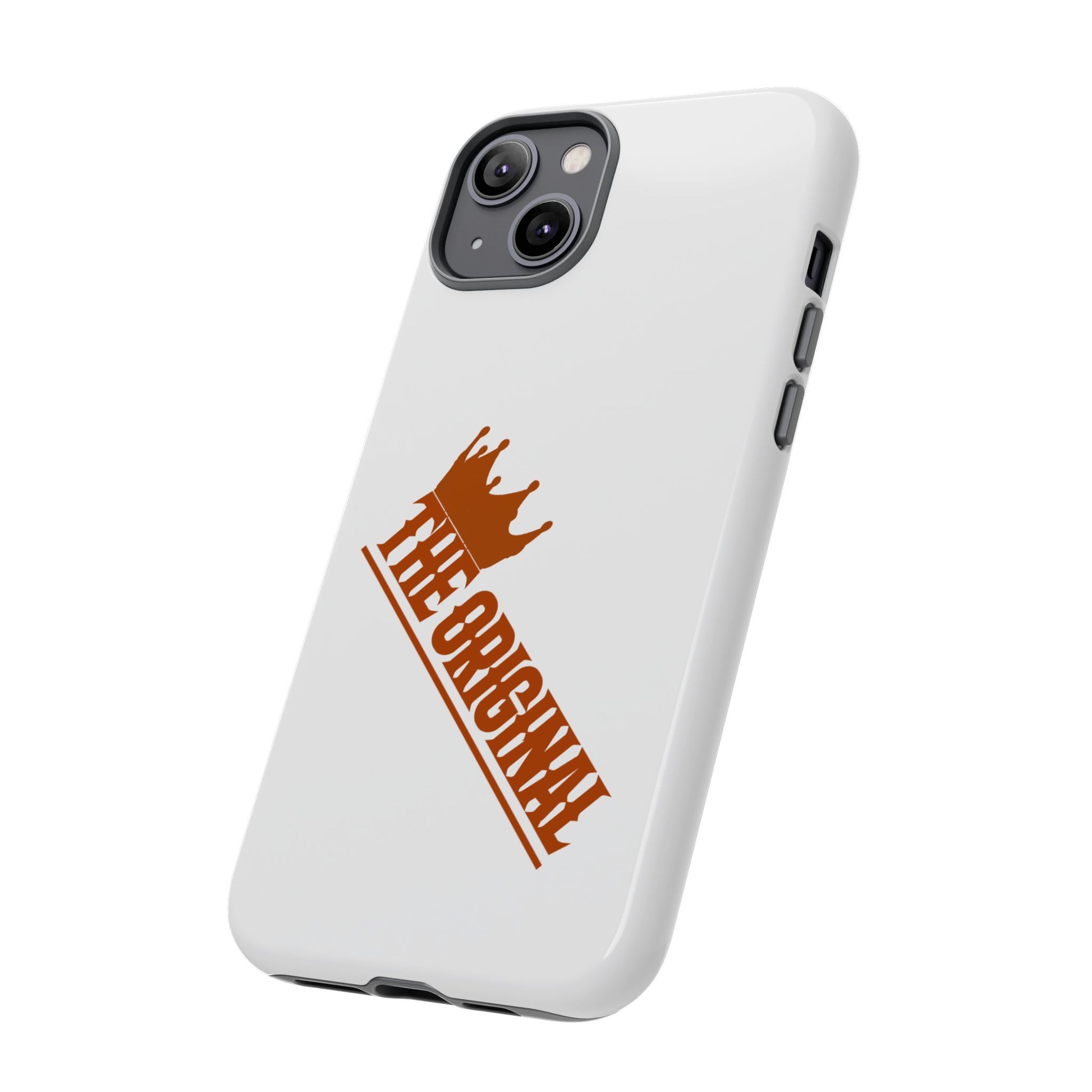 White phone case with red THE ORIGINAL brand text – Christian streetwear style
