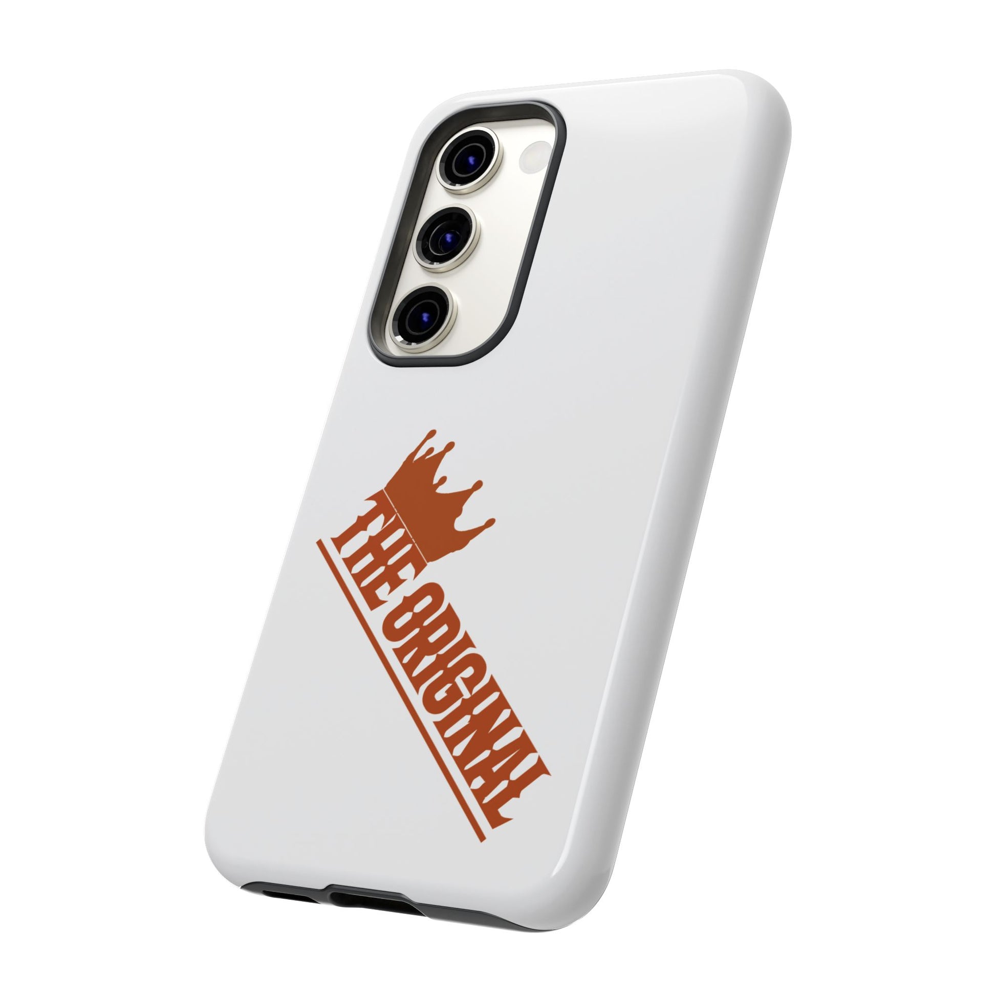 White phone case with red THE ORIGINAL brand text – Christian streetwear style
