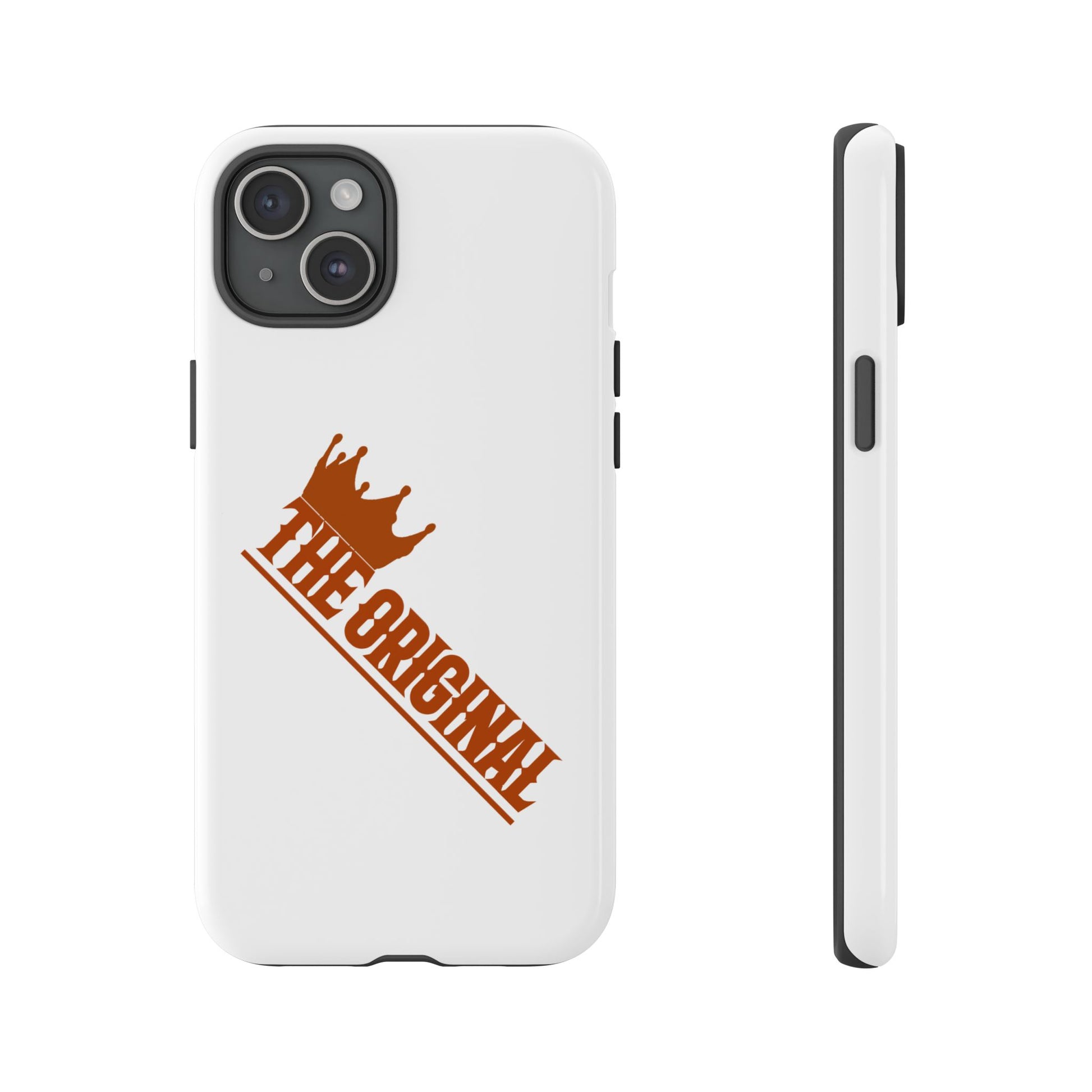 White phone case with red THE ORIGINAL brand text – Christian streetwear style