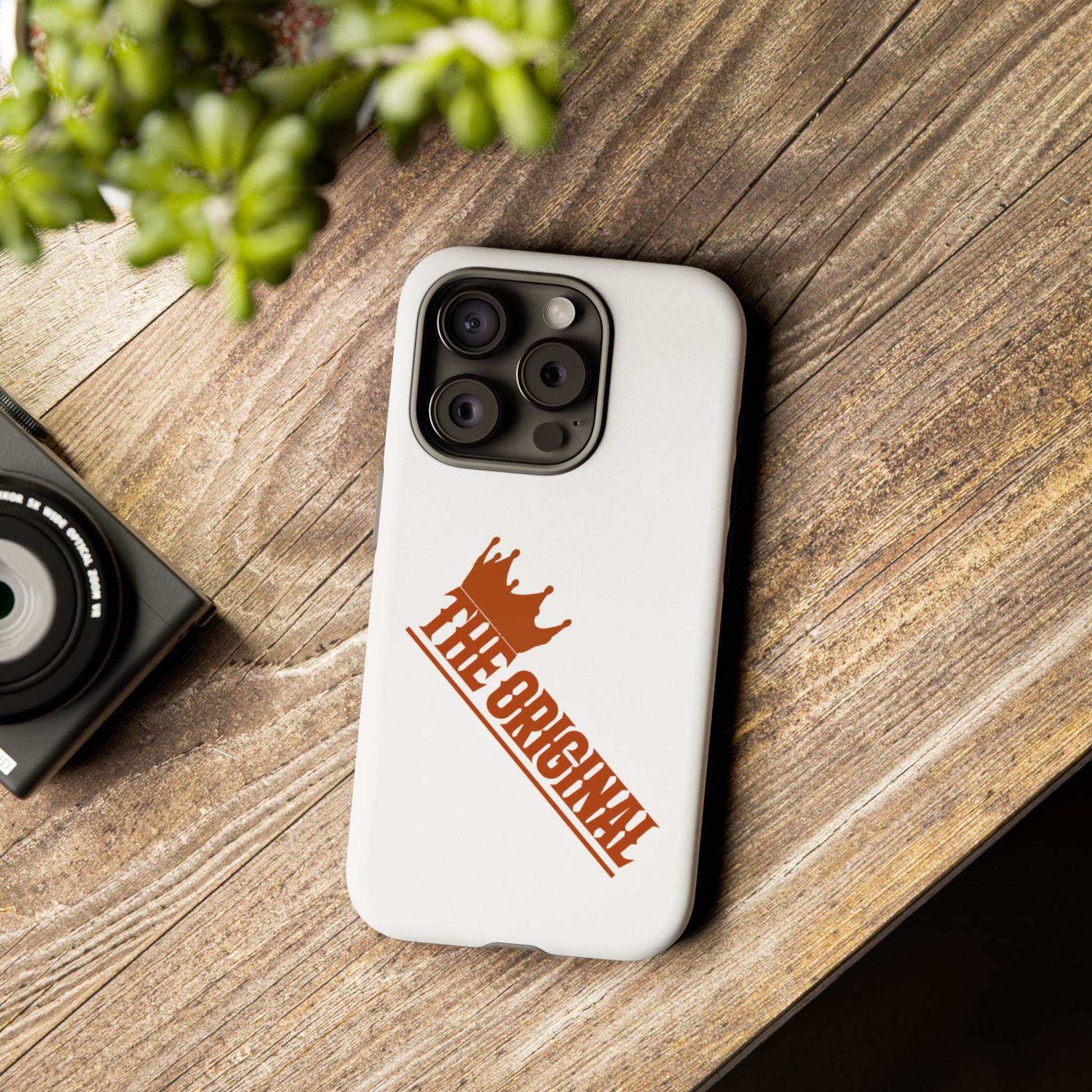 White phone case with red THE ORIGINAL brand text – Christian streetwear style