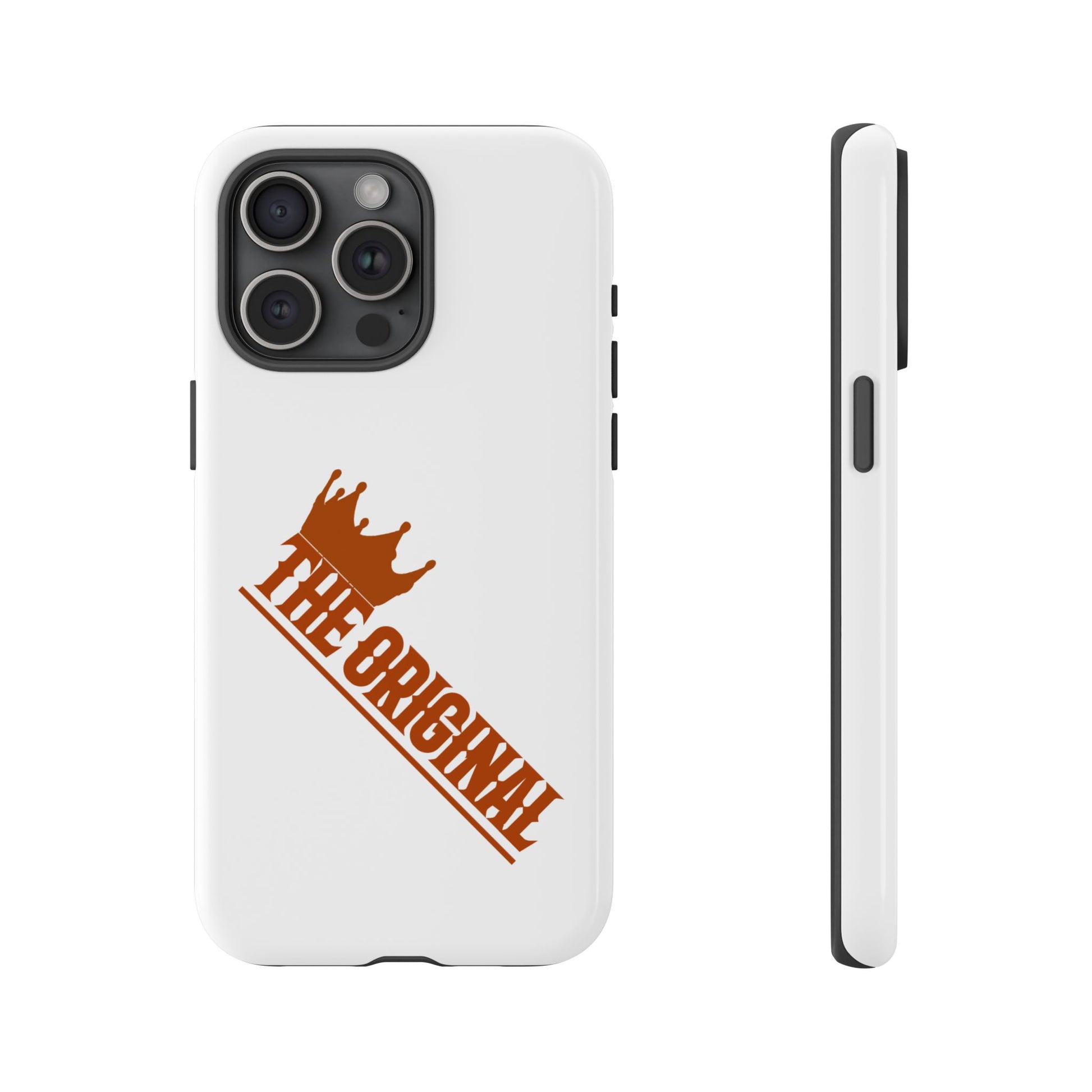 White phone case with red THE ORIGINAL brand text – Christian streetwear style
