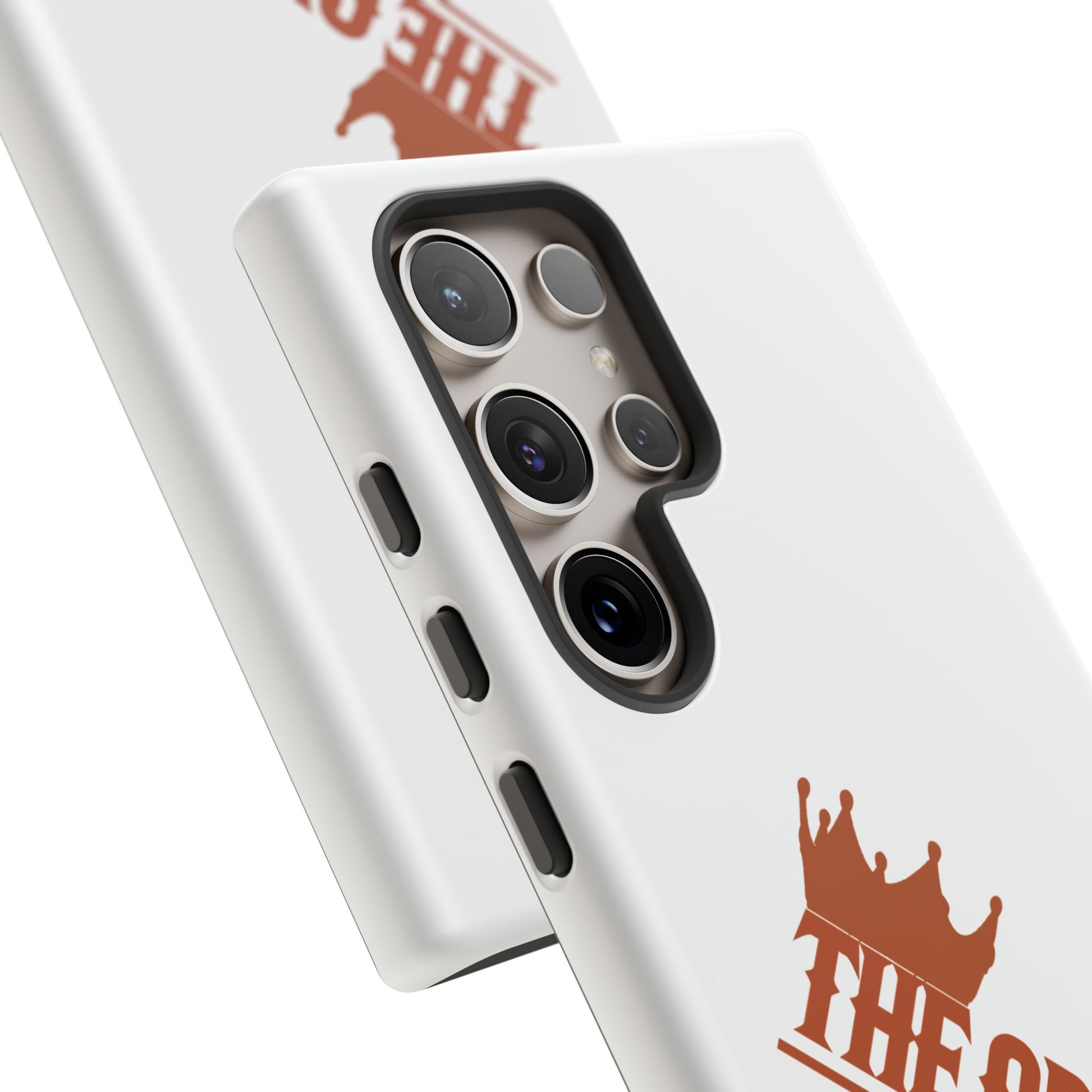 White phone case with red THE ORIGINAL brand text – Christian streetwear style